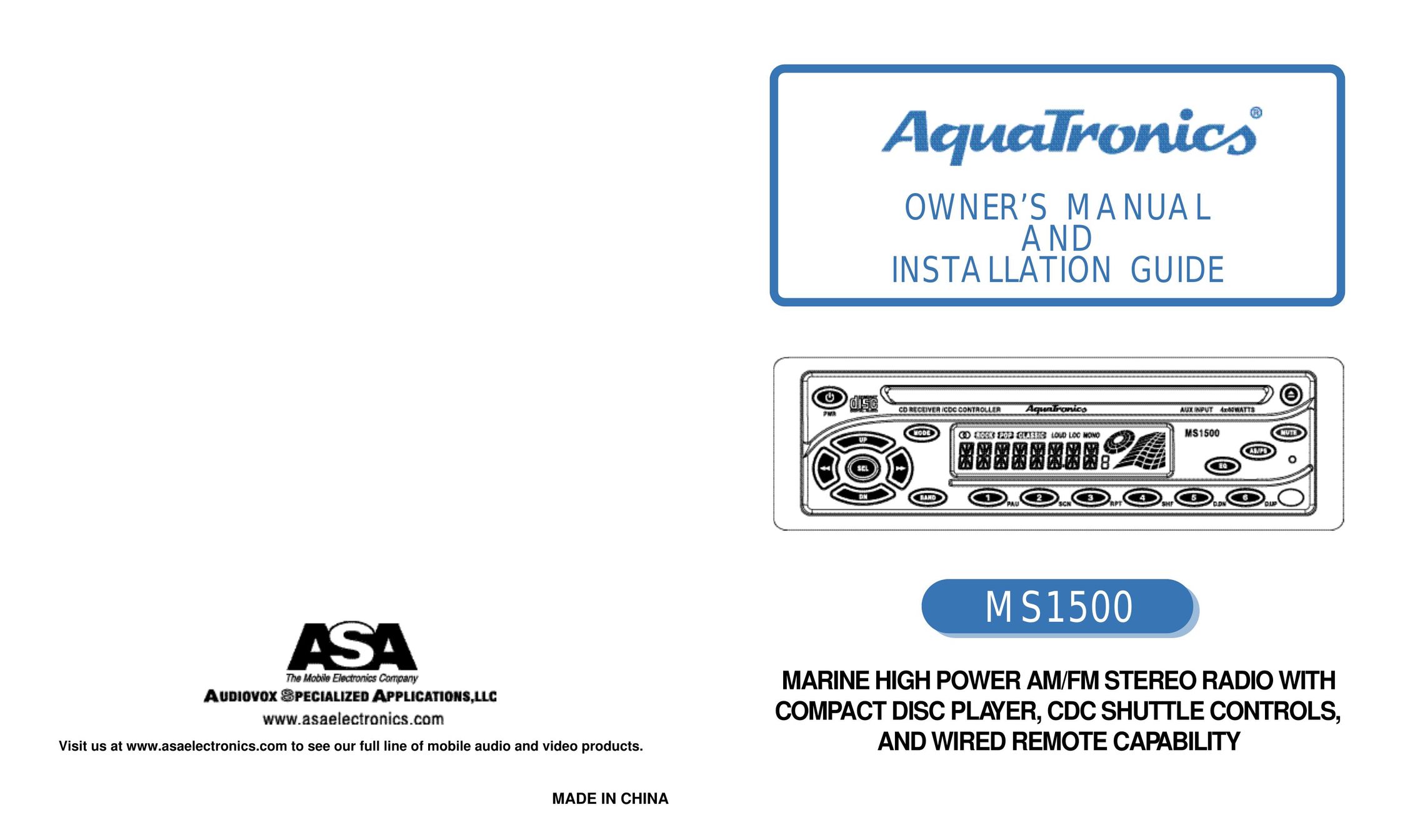 ASA Electronics MS1500 Car Stereo System User Manual