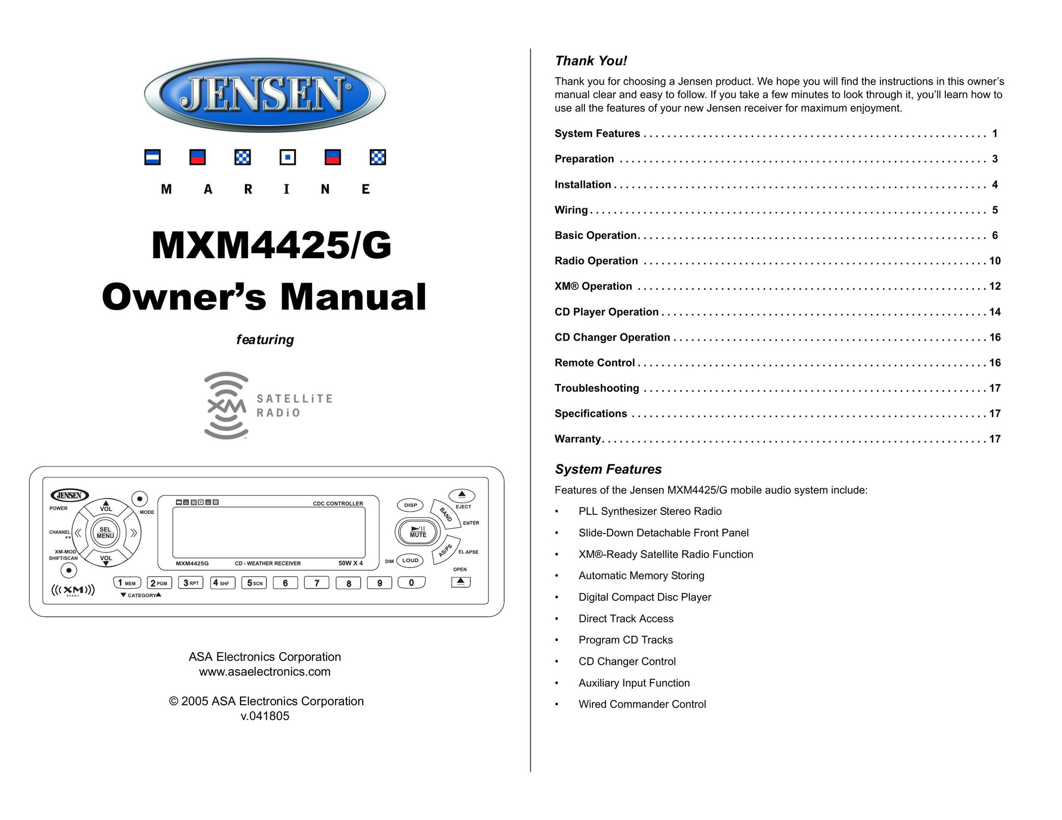 ASA Electronics MXM4425/G Car Stereo System User Manual