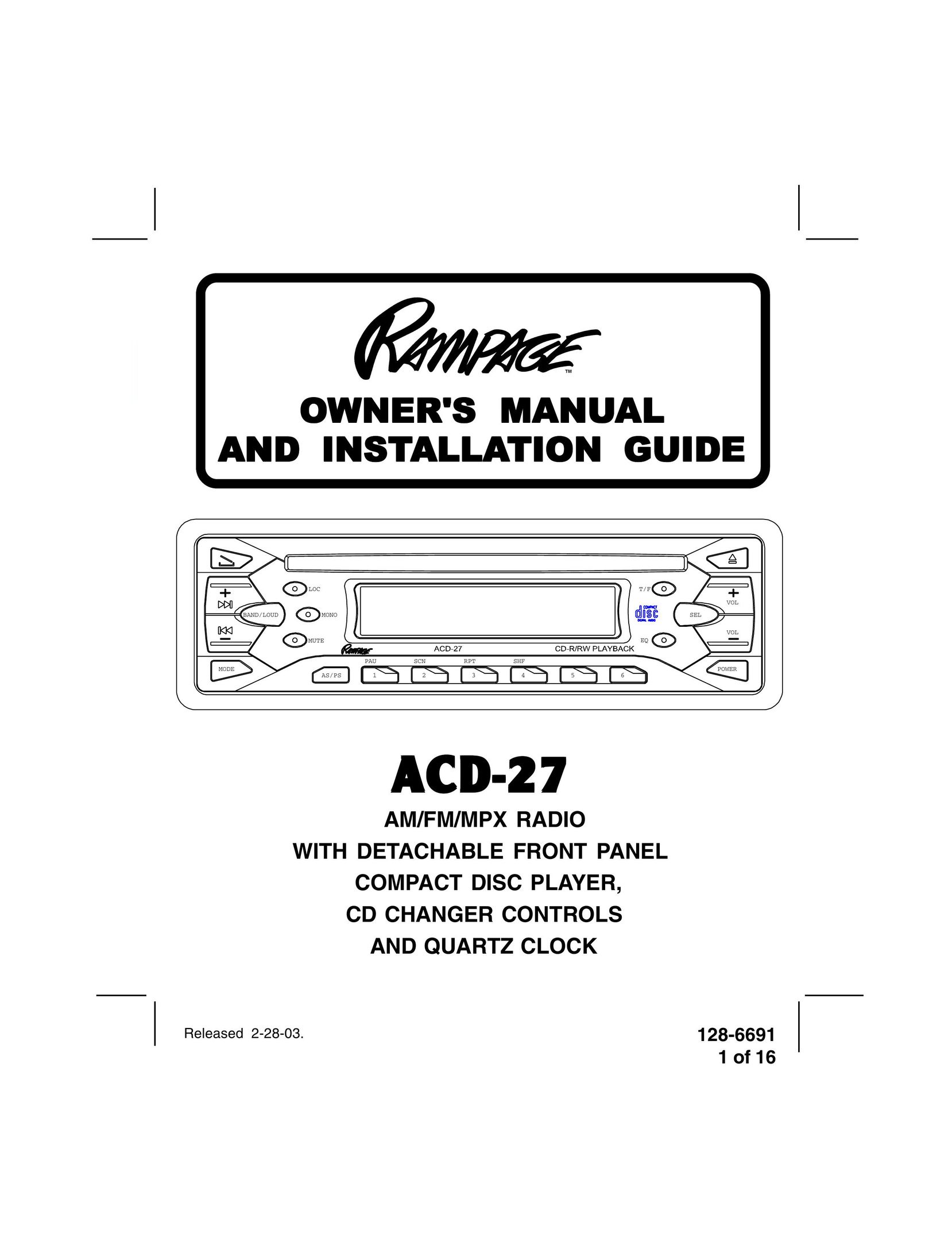 Audiovox ACD-27 Car Stereo System User Manual