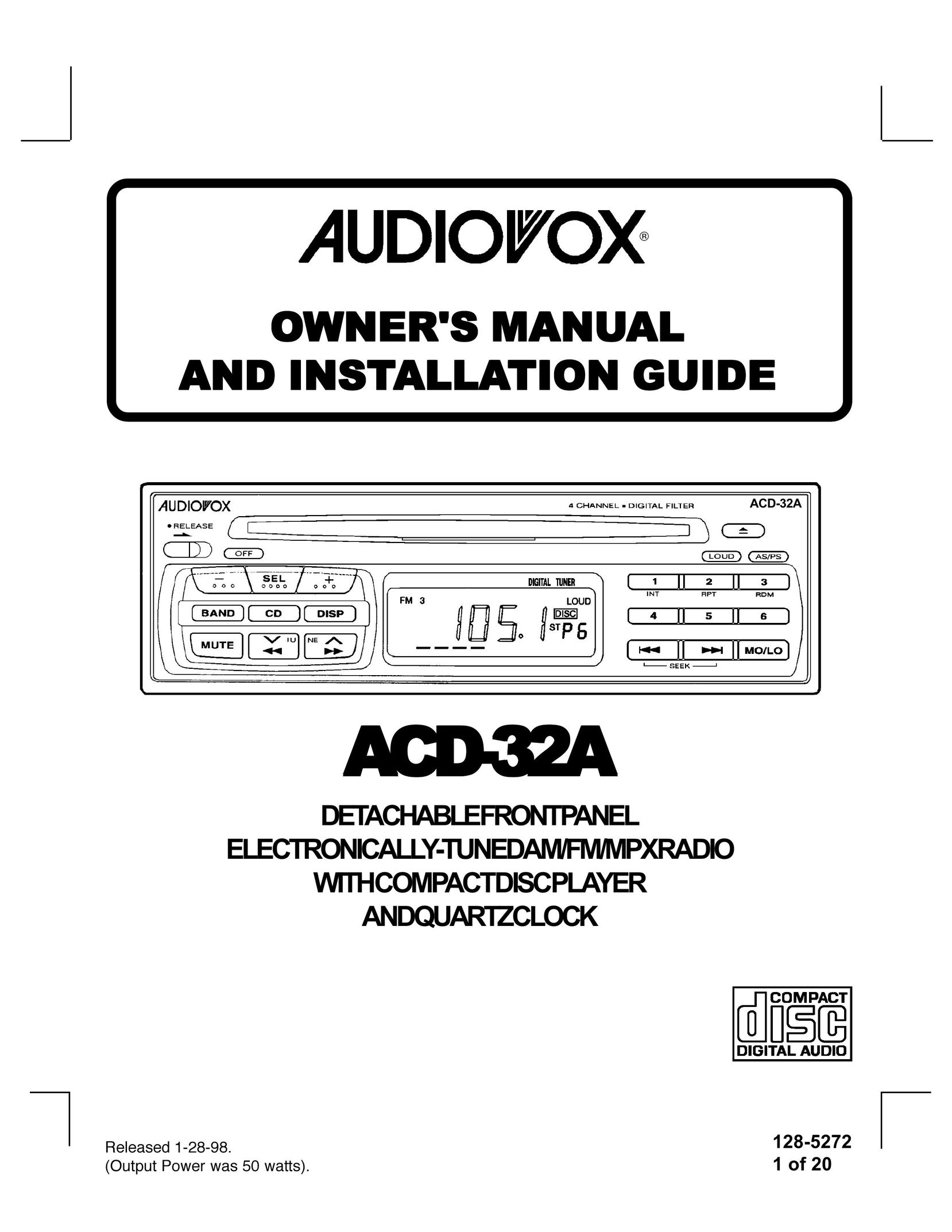 Audiovox ACD-32A Car Stereo System User Manual