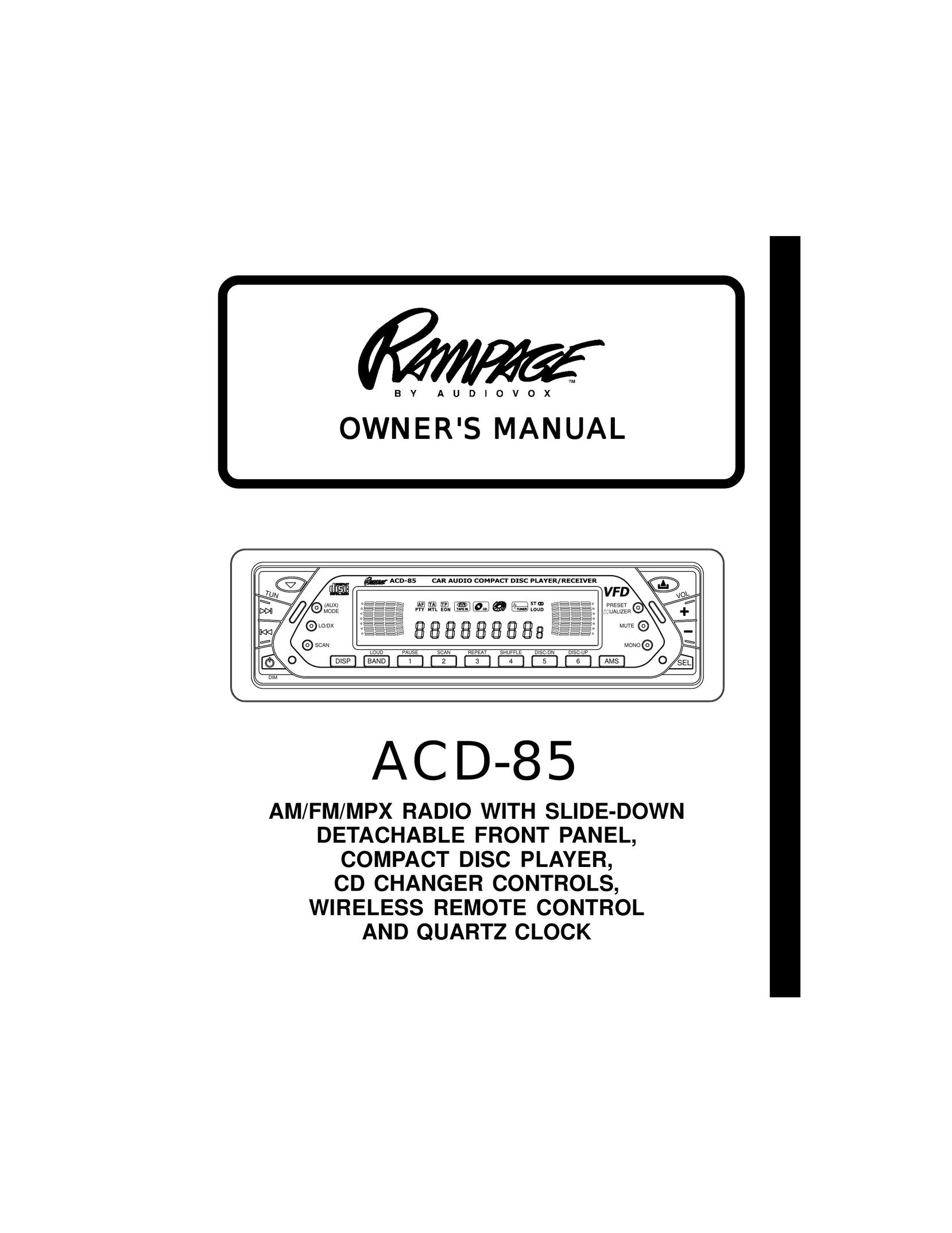Audiovox ACD85 Car Stereo System User Manual