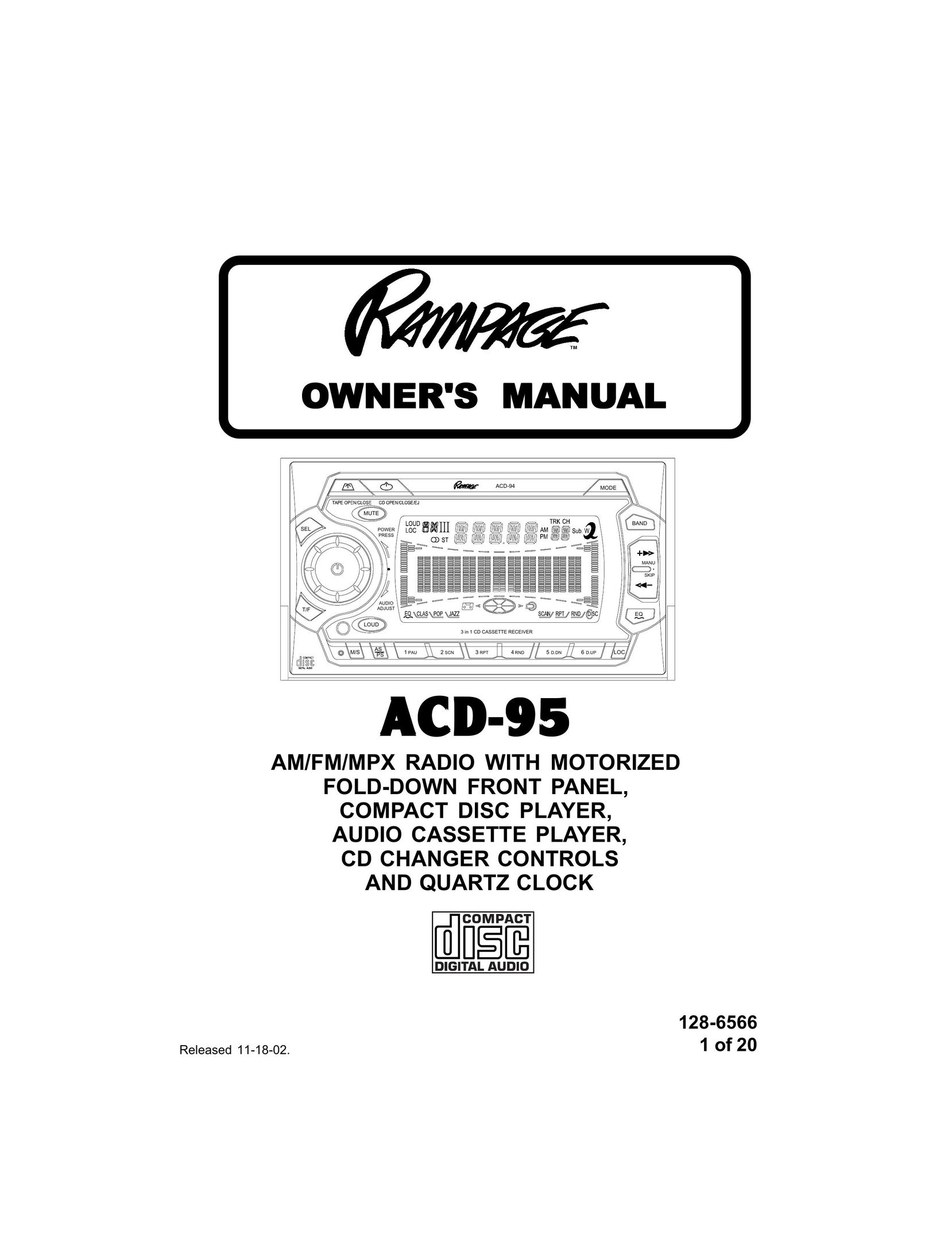 Audiovox ACD95 Car Stereo System User Manual