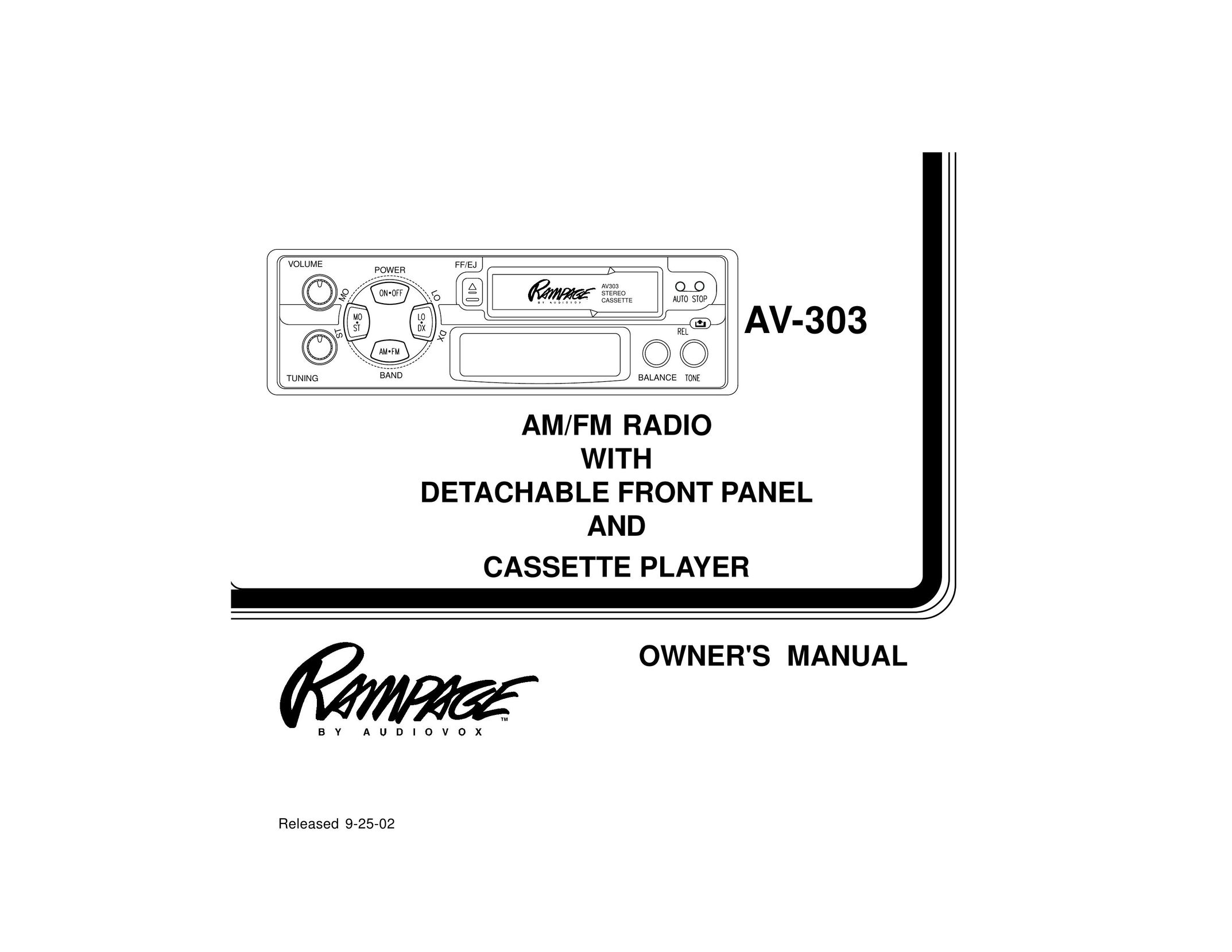 Audiovox AV303 Car Stereo System User Manual