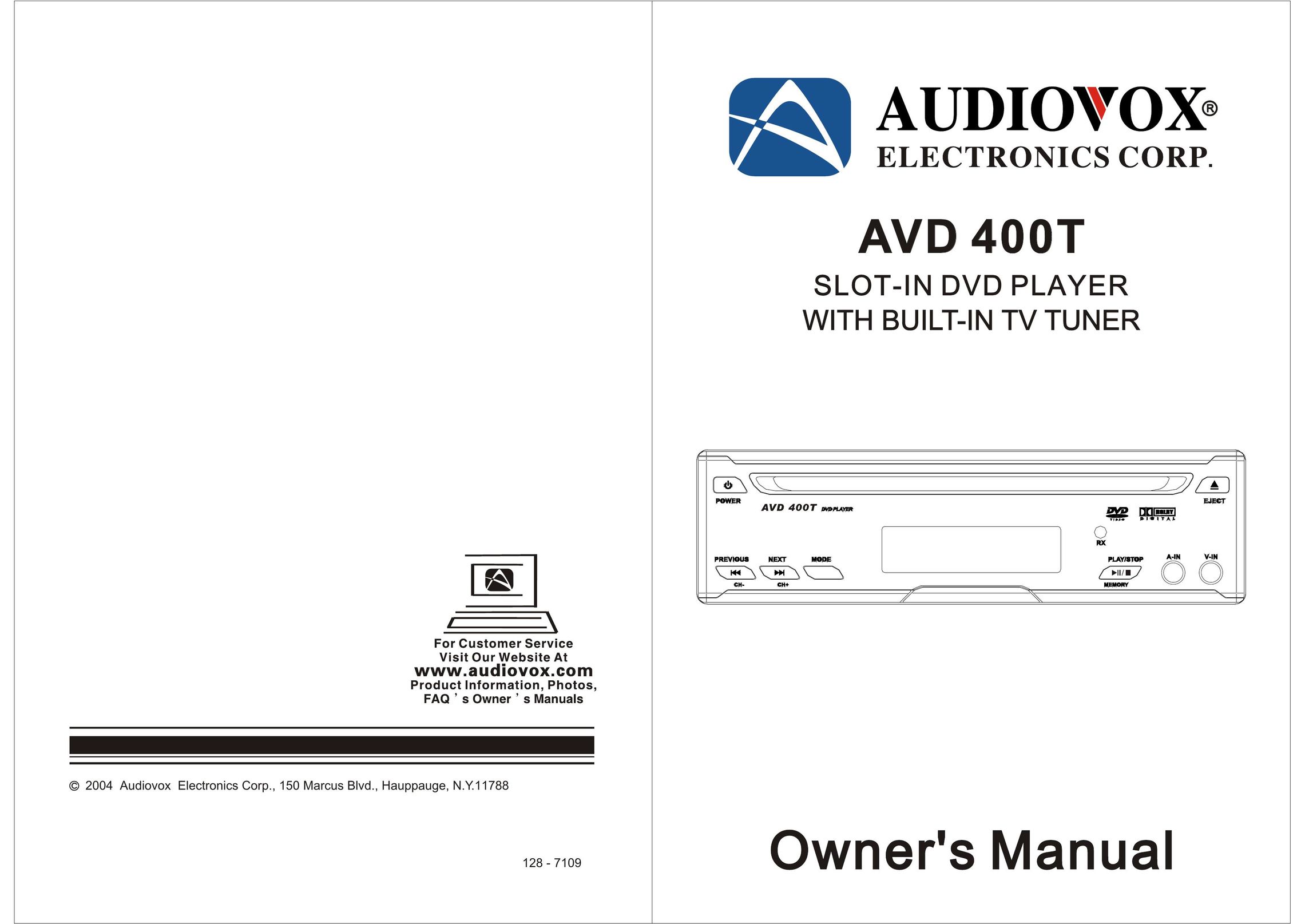 Audiovox AVD400T Car Stereo System User Manual