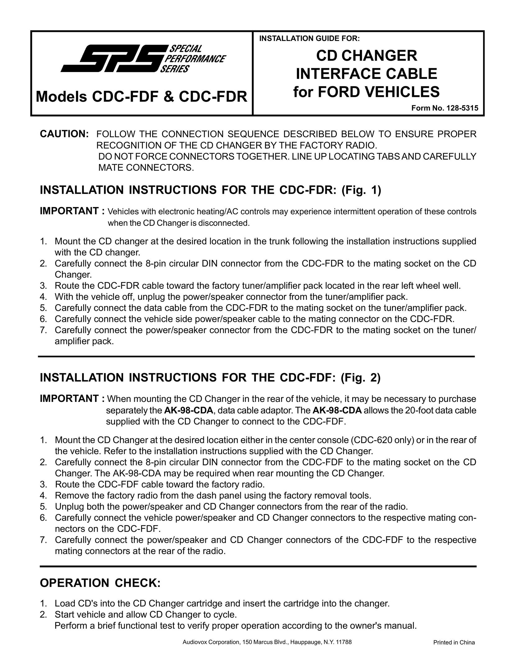Audiovox CDC-FDF Car Stereo System User Manual