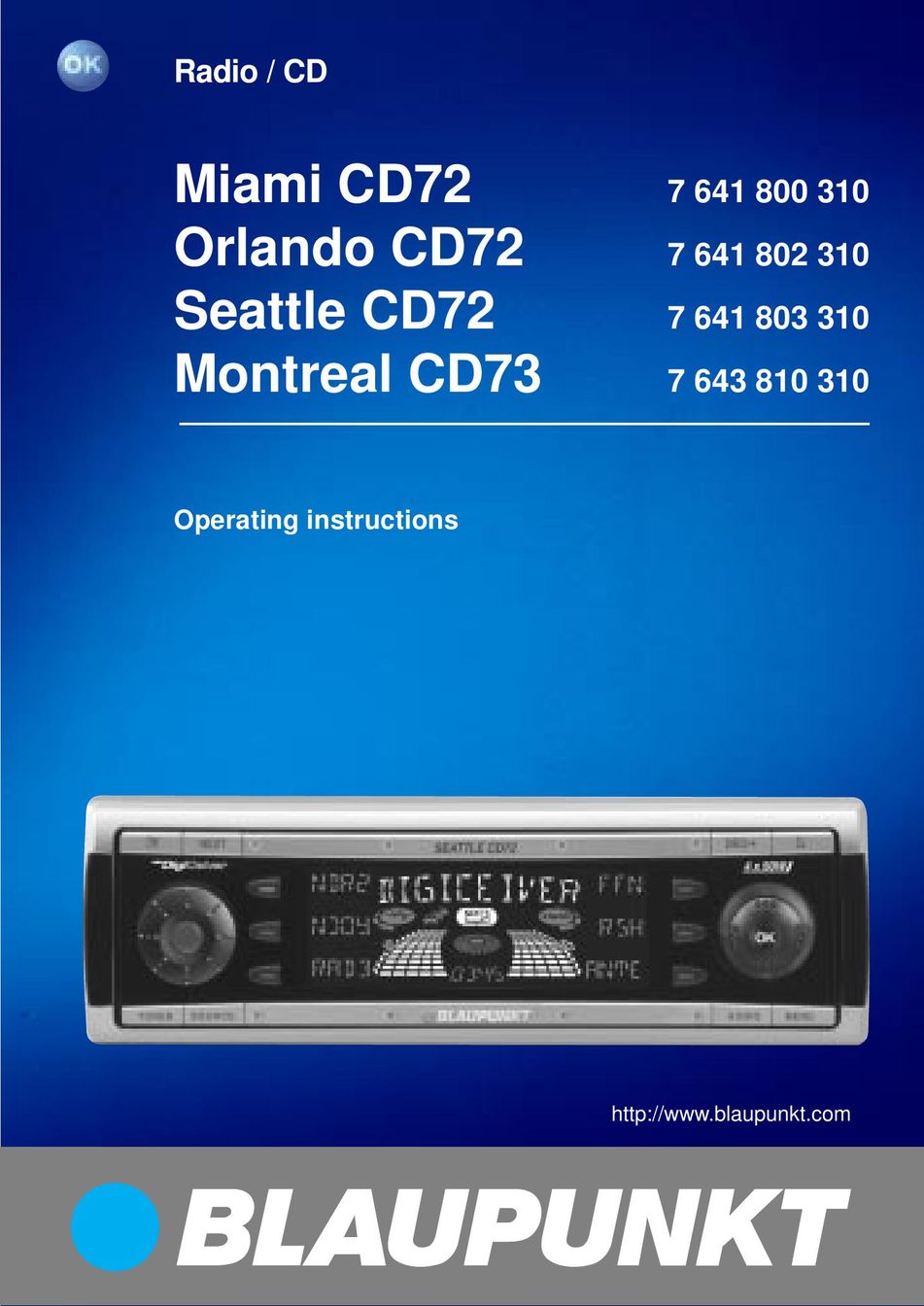 Blaupunkt 7 641 800 310 Car Stereo System User Manual