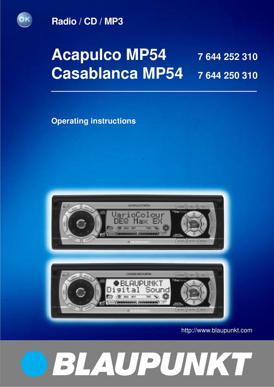 Blaupunkt 7 644 252 310 Car Stereo System User Manual