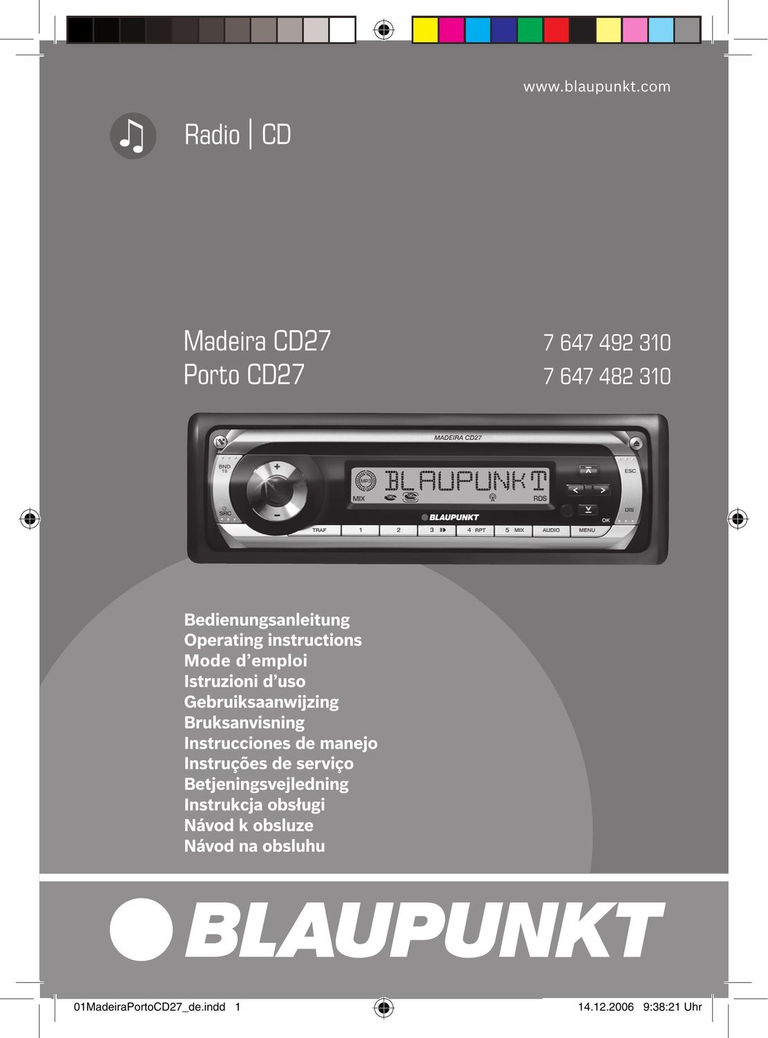 Blaupunkt 7 647 492 310 Car Stereo System User Manual