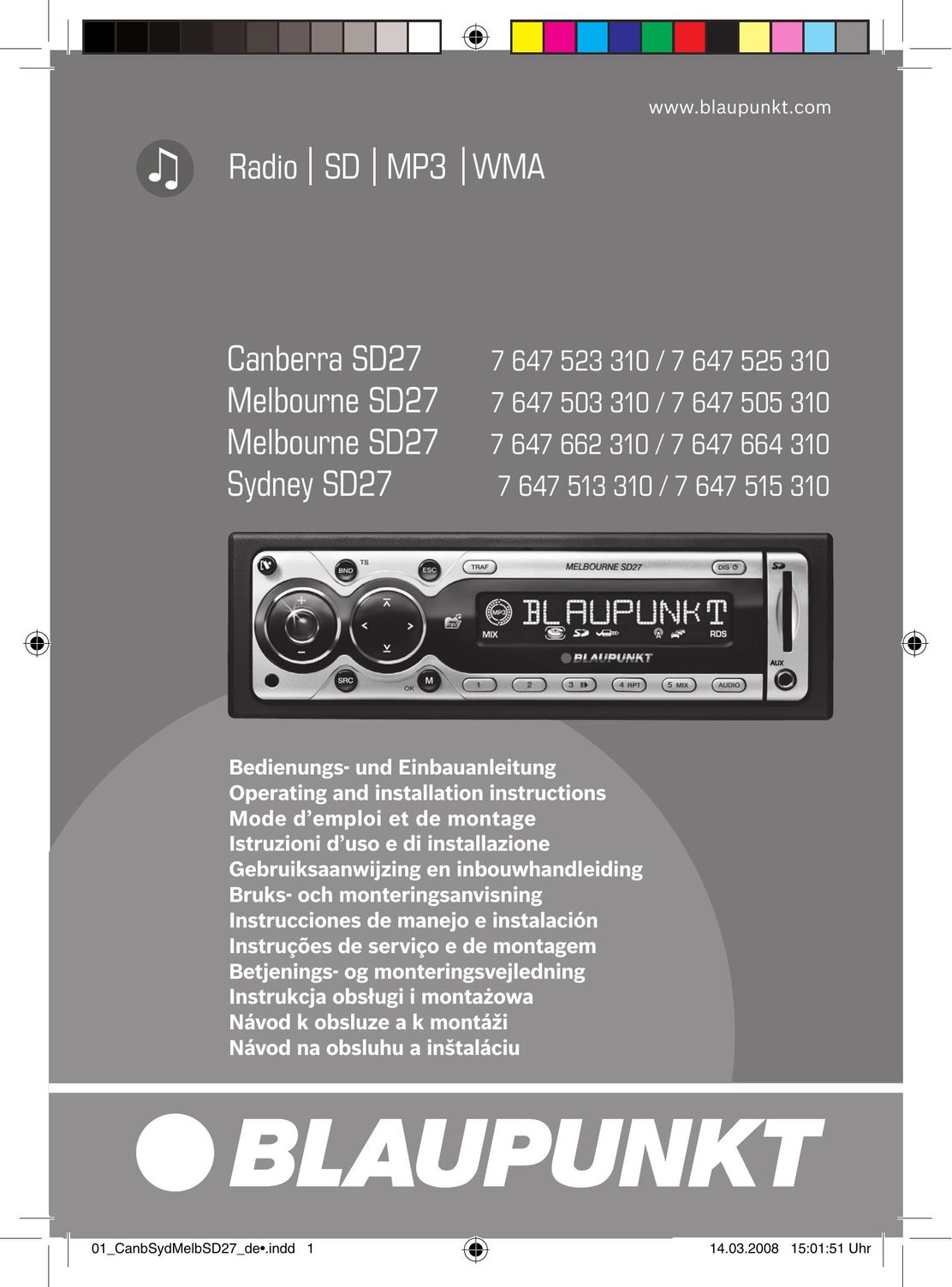 Blaupunkt 7 647 523 310 Car Stereo System User Manual