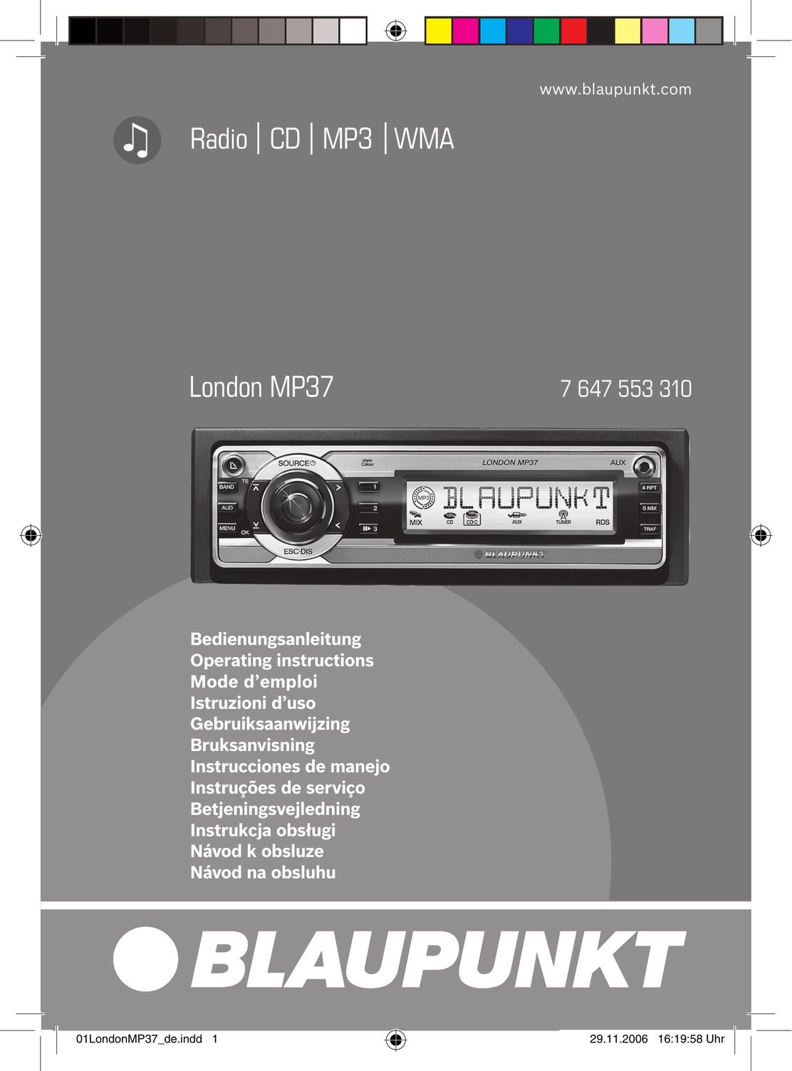 Blaupunkt 7 647 553 310 Car Stereo System User Manual