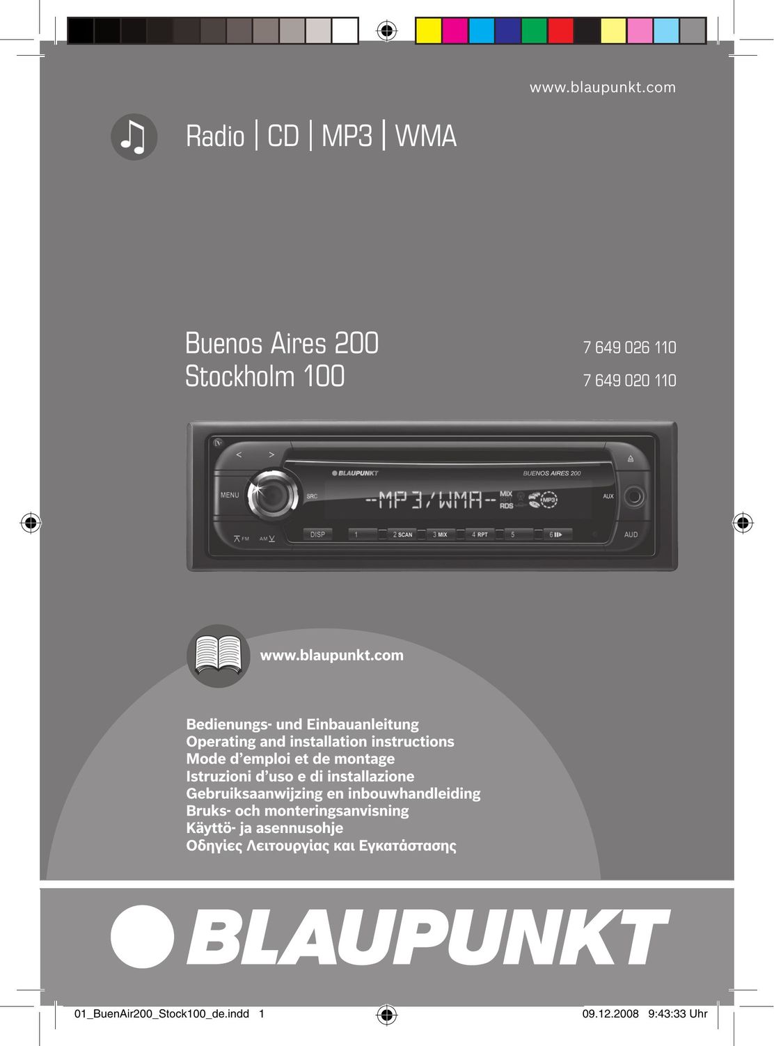 Blaupunkt 7 649 020 110 Car Stereo System User Manual