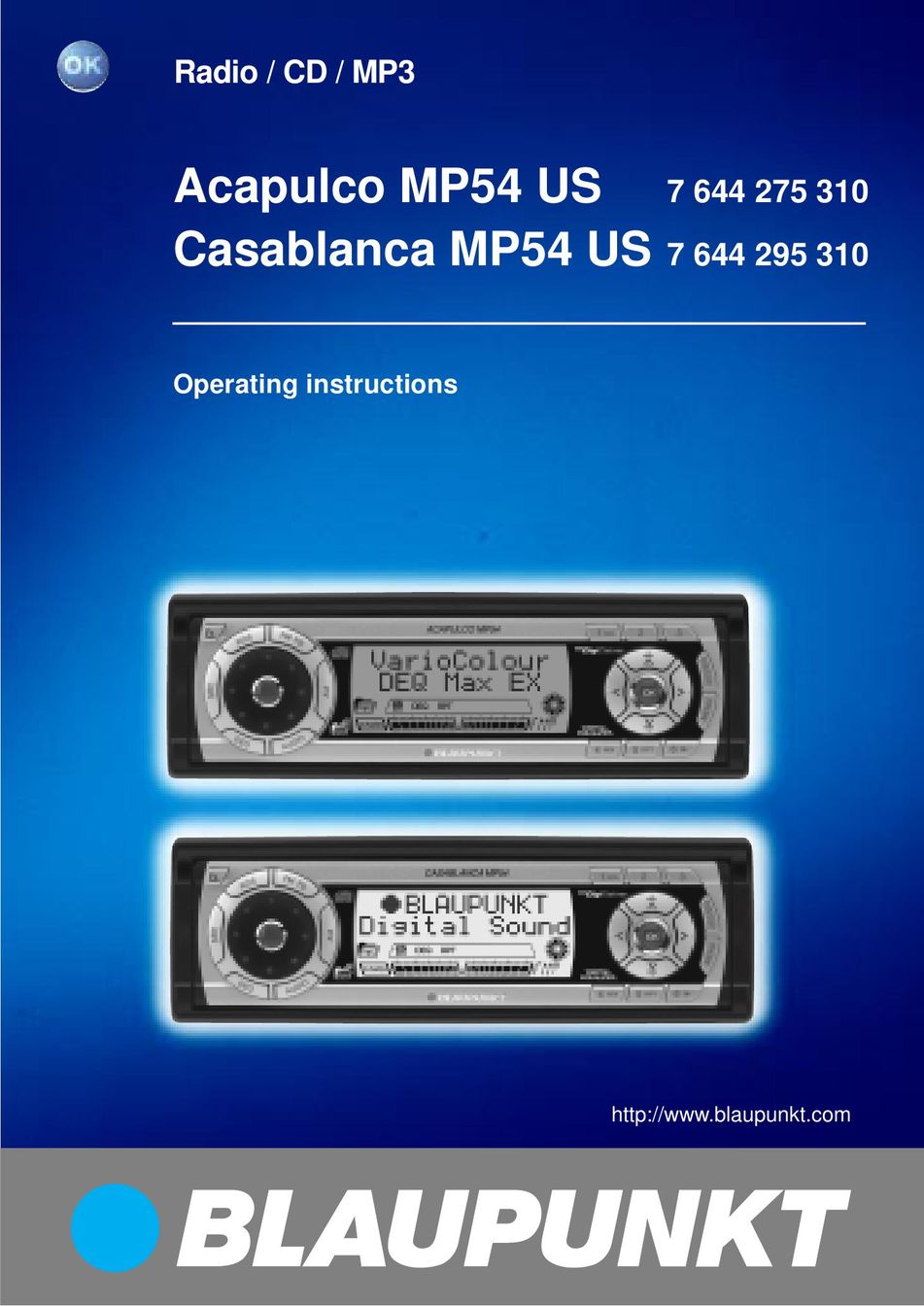 Blaupunkt Acapulco MP54 US, Casablanca MP54 US Car Stereo System User Manual