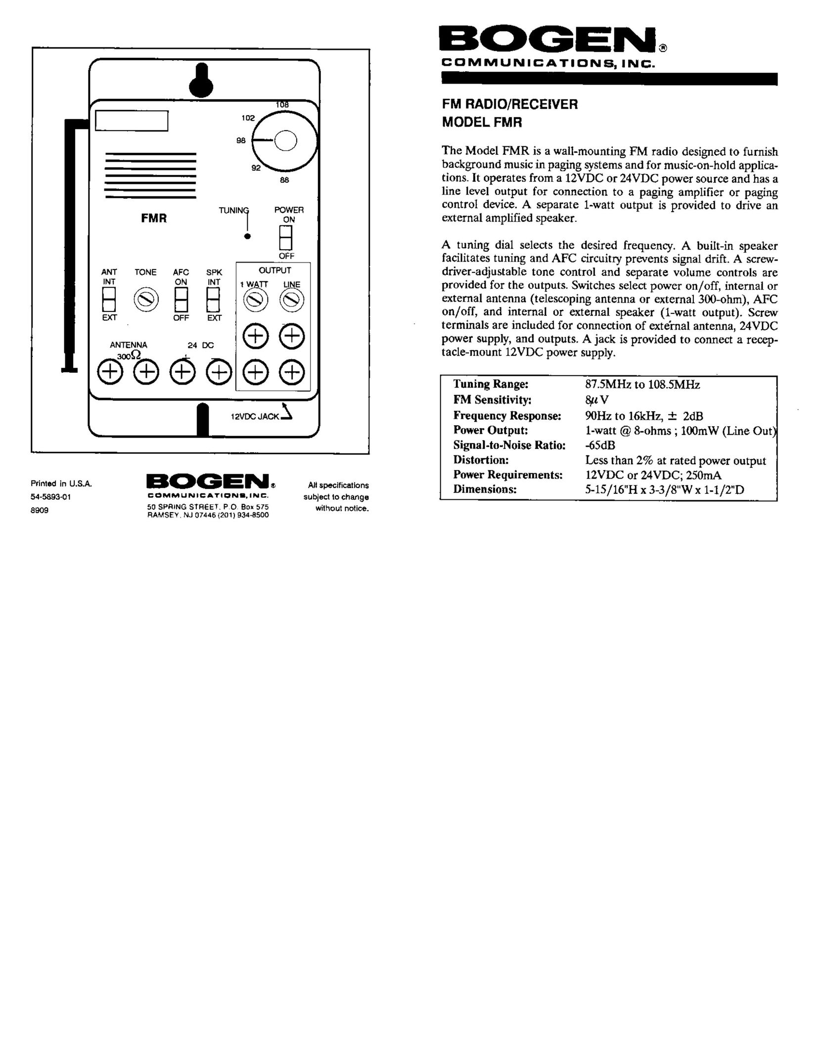 Bogen FMR Car Stereo System User Manual