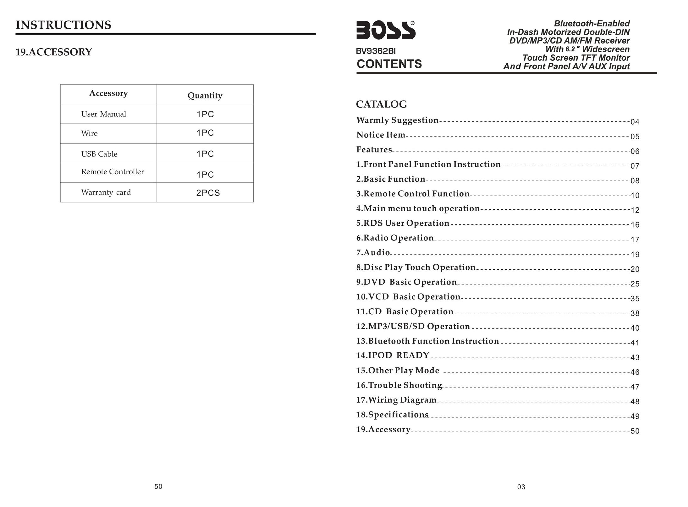 Boss Audio Systems BV9362BI Car Stereo System User Manual