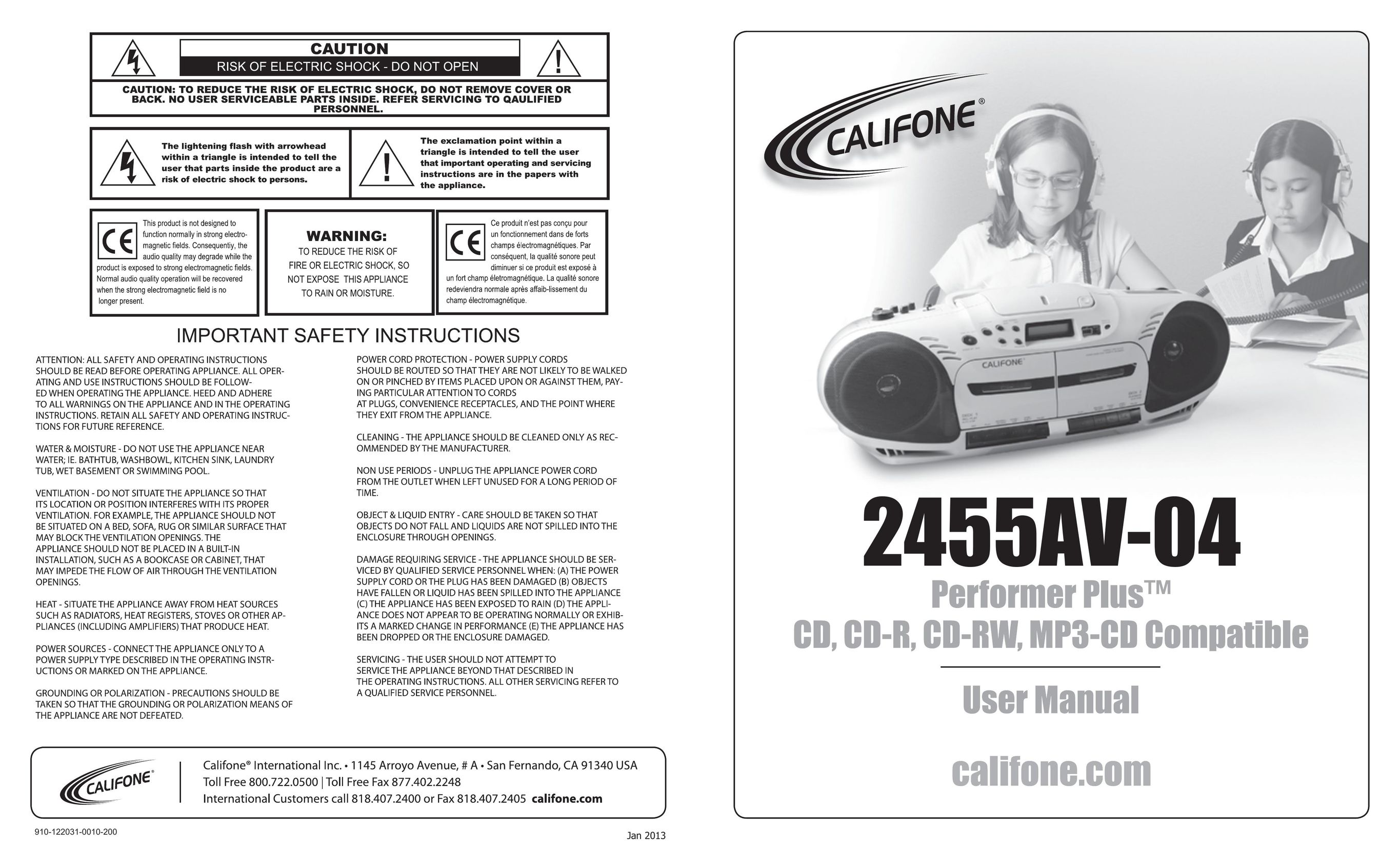 Califone 2455AV-04 Car Stereo System User Manual