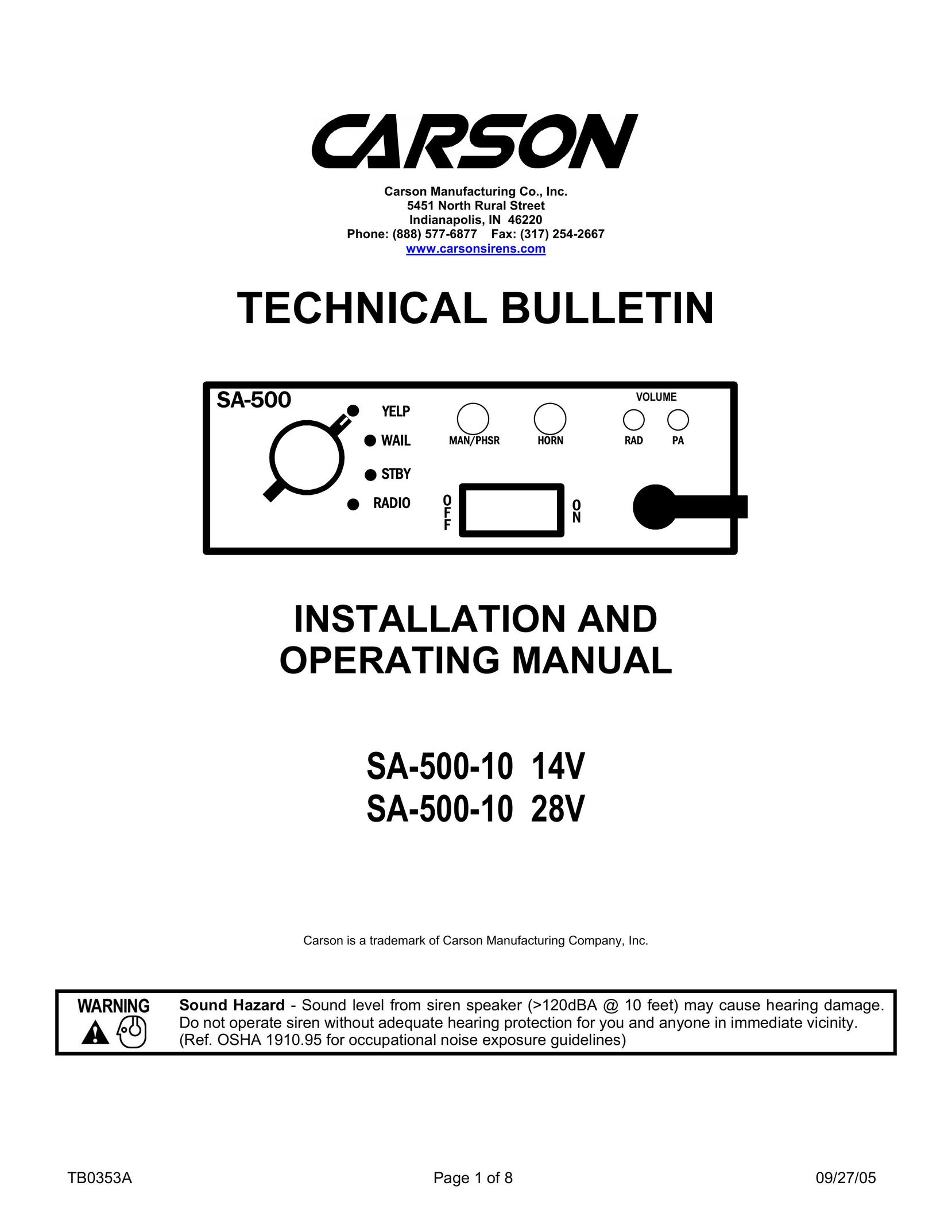 Carson SA-500-10 14V Car Stereo System User Manual