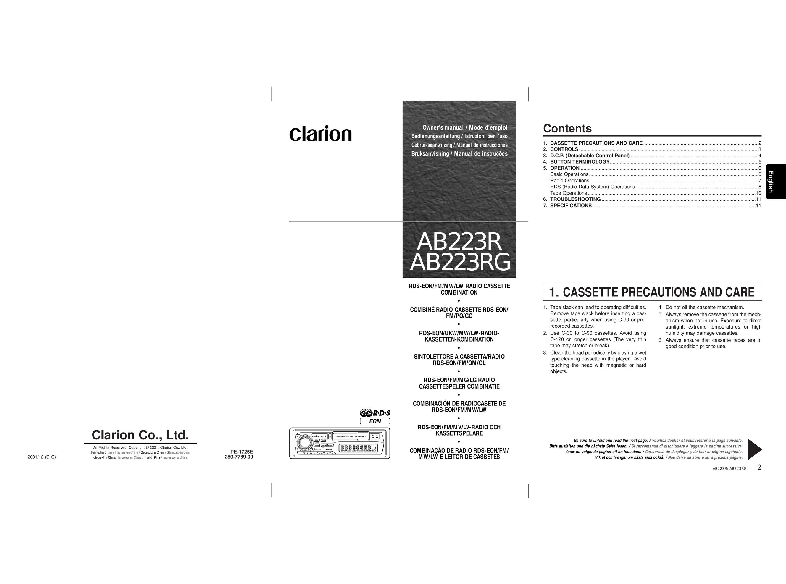 Clarion AB223R Car Stereo System User Manual