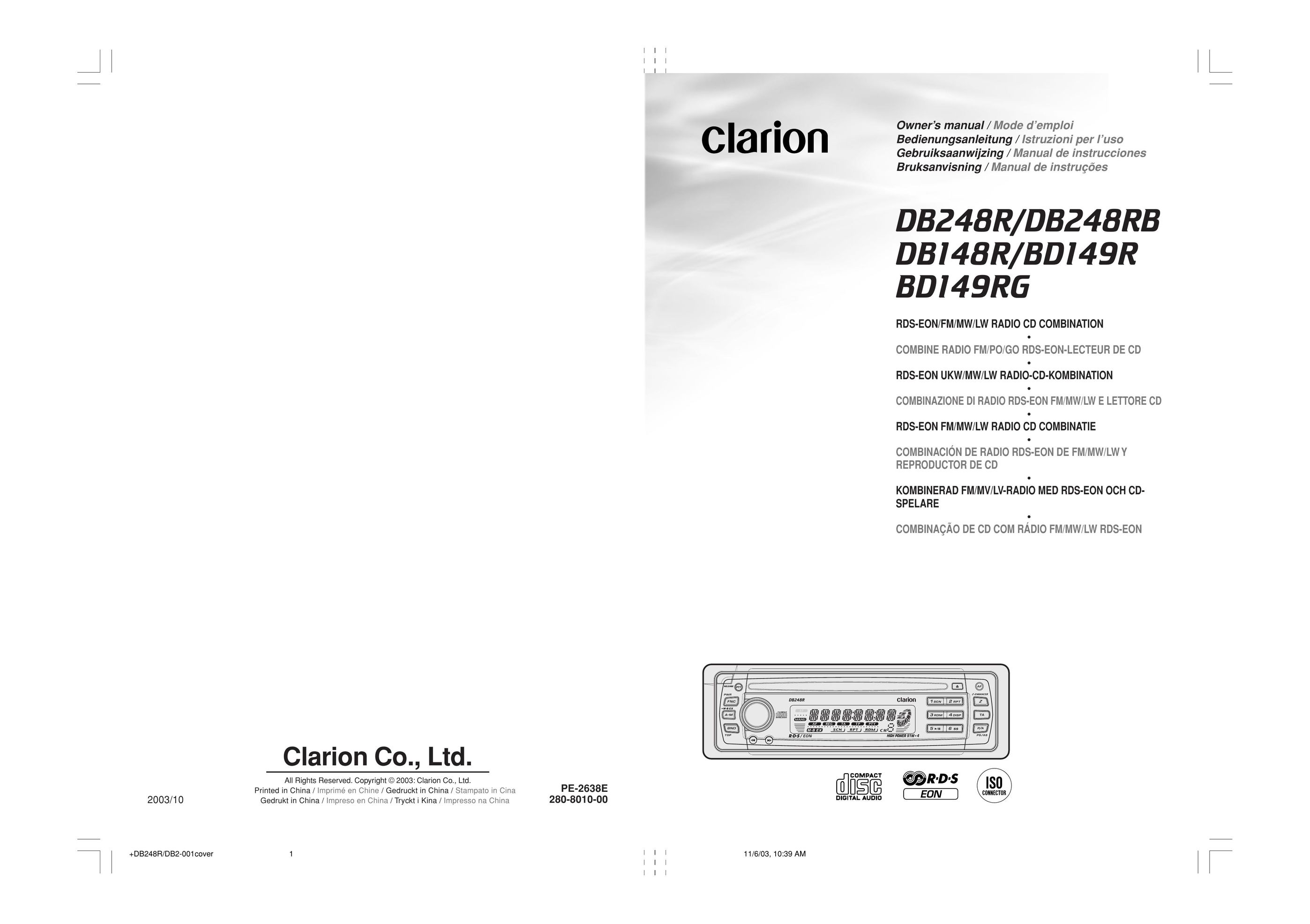 Clarion BD149R Car Stereo System User Manual