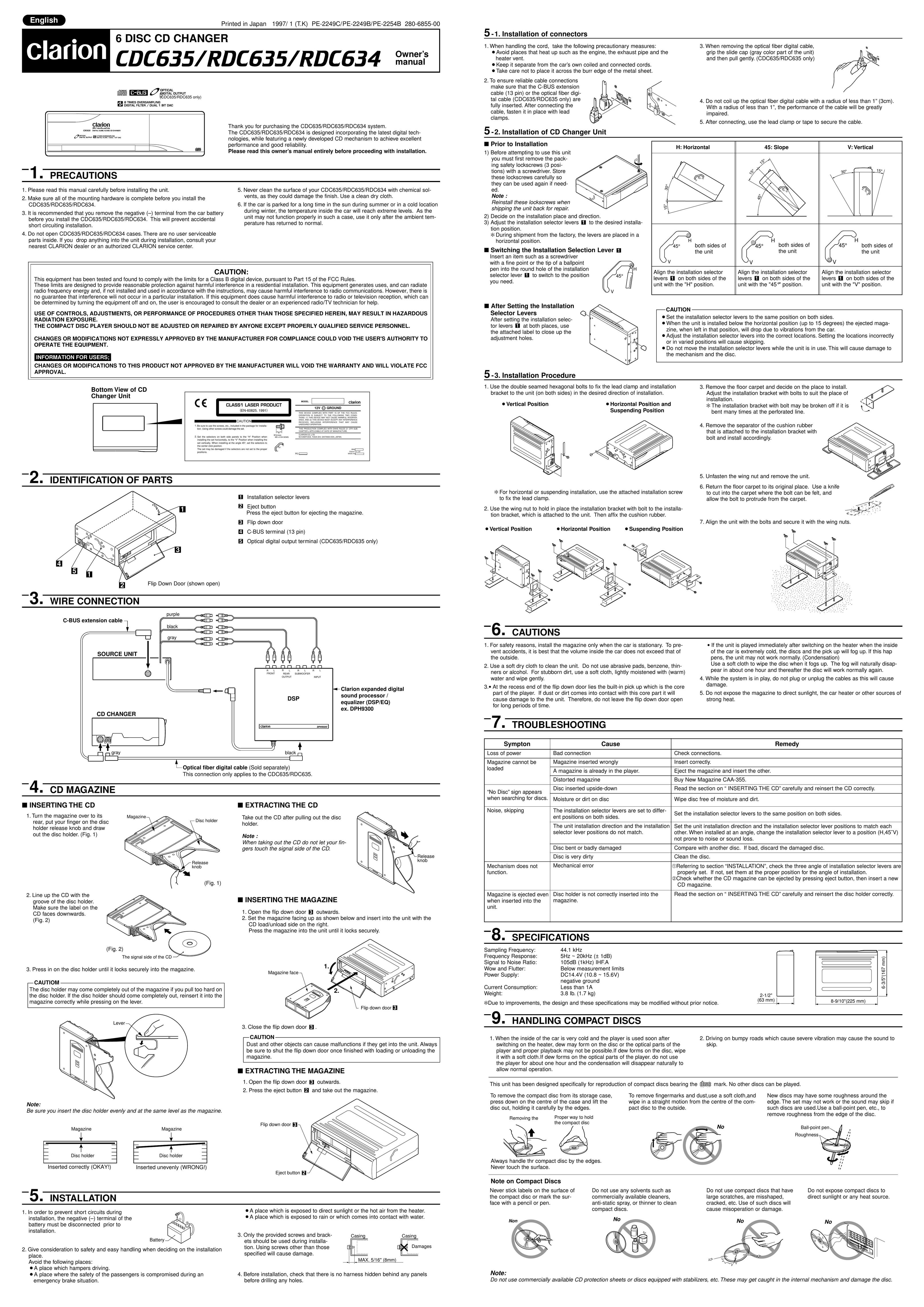 Clarion CDC635 Car Stereo System User Manual
