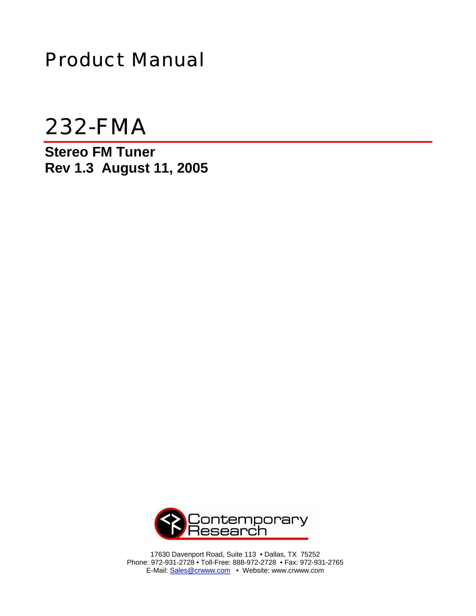 Contemporary Research 232-FMA Car Stereo System User Manual