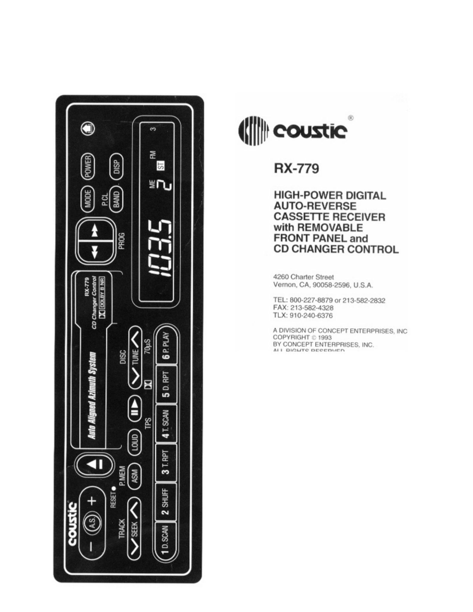 Coustic RX-779 Car Stereo System User Manual