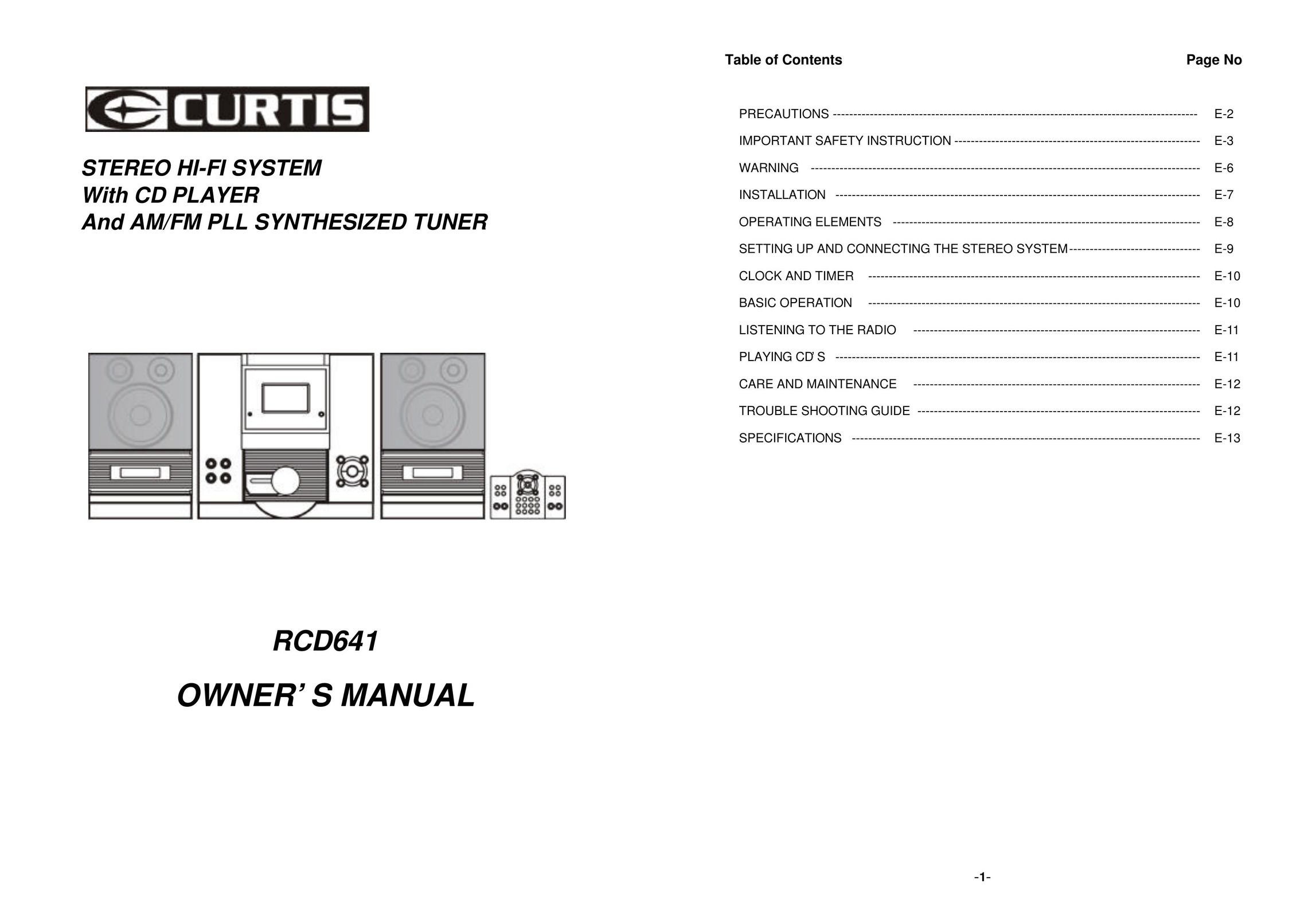 Curtis RCD641 Car Stereo System User Manual