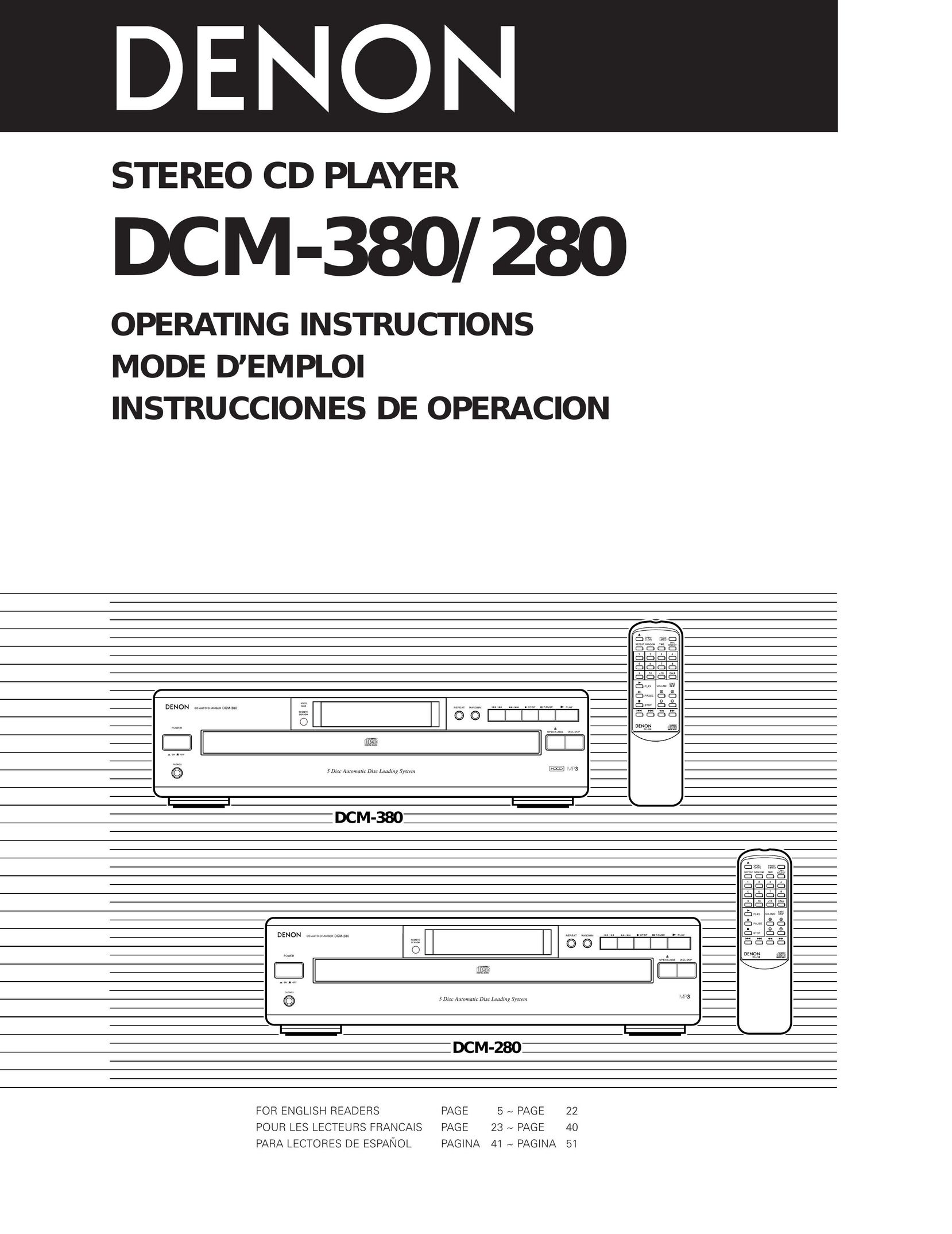Denon DCM-280 Car Stereo System User Manual