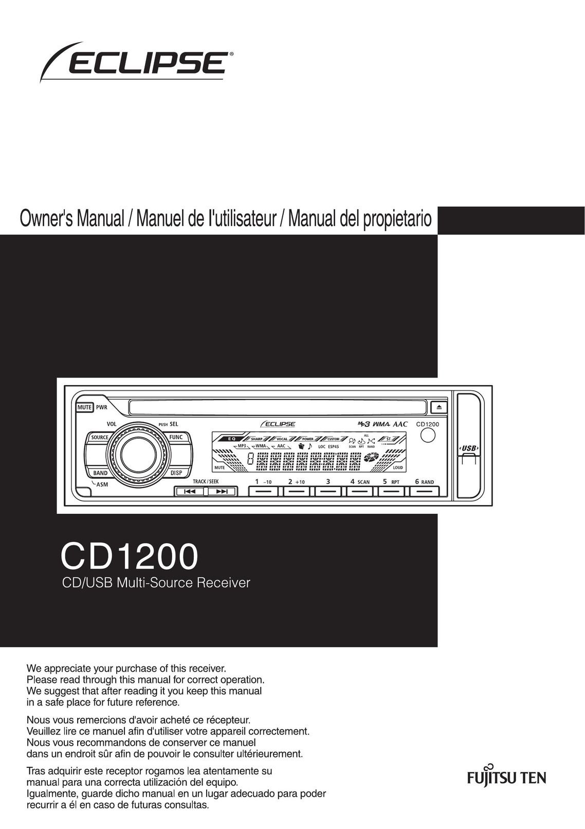 Eclipse - Fujitsu Ten CD1200 Car Stereo System User Manual