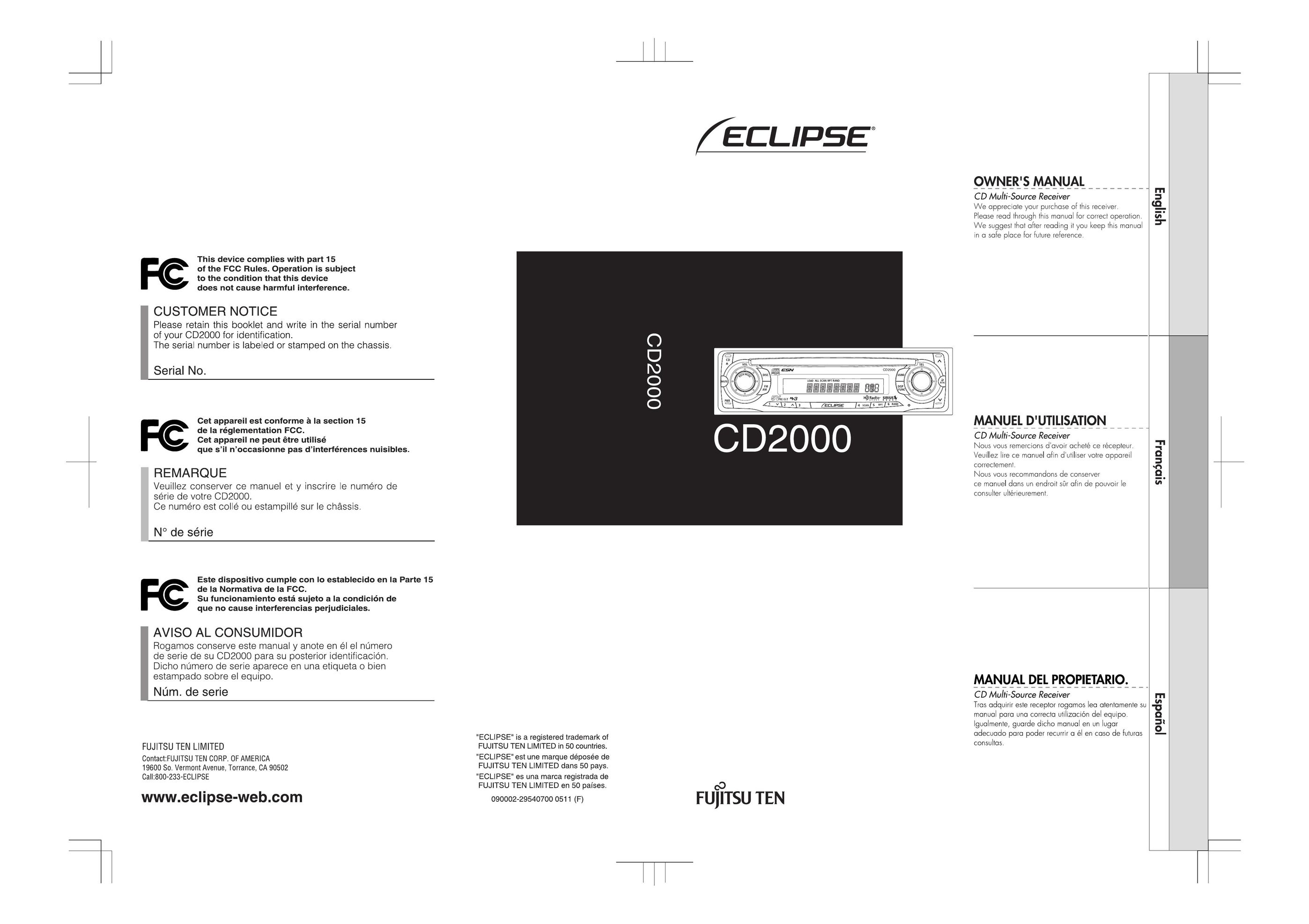 Eclipse - Fujitsu Ten CD2000 Car Stereo System User Manual