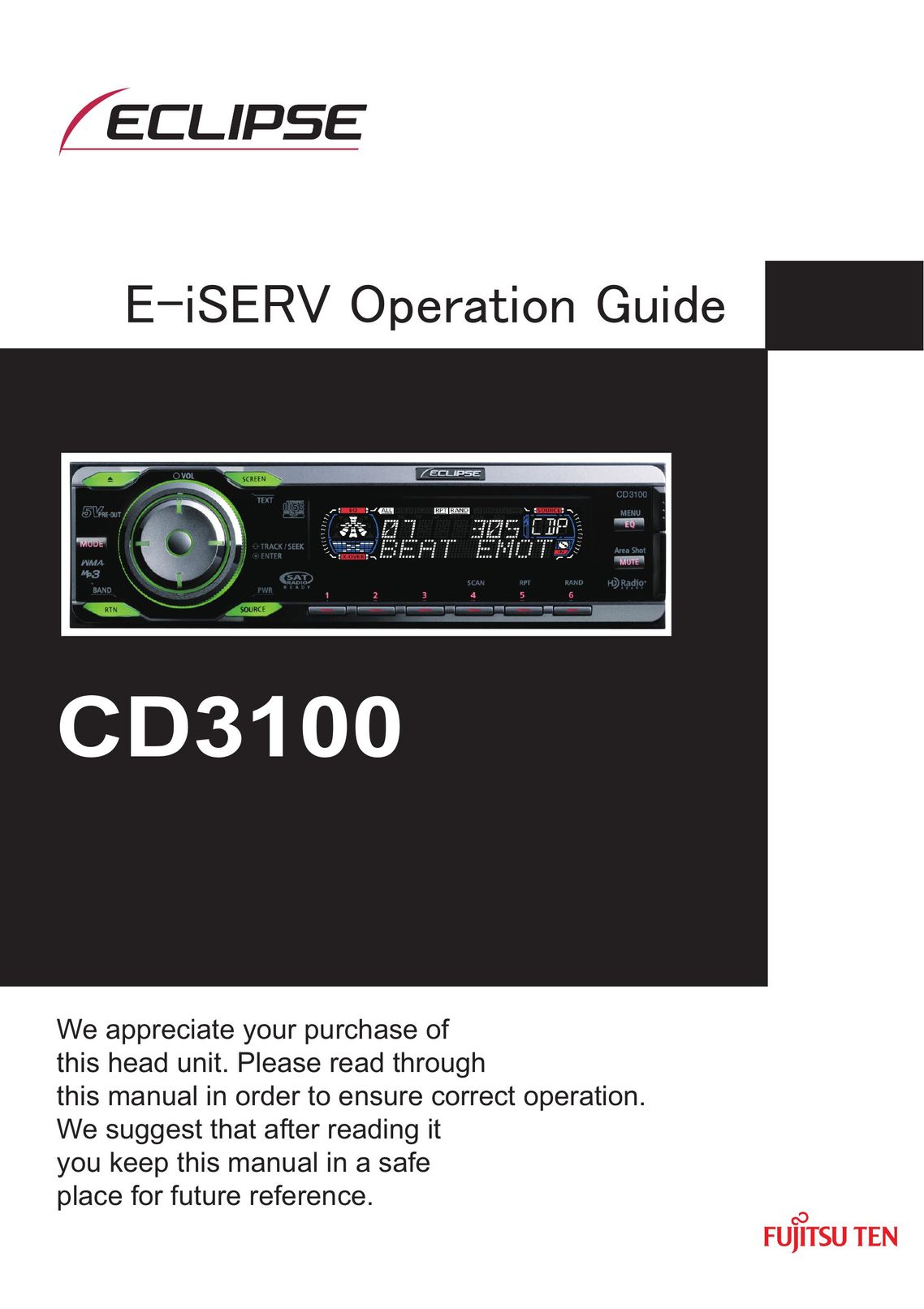 Eclipse - Fujitsu Ten CD3100 Car Stereo System User Manual