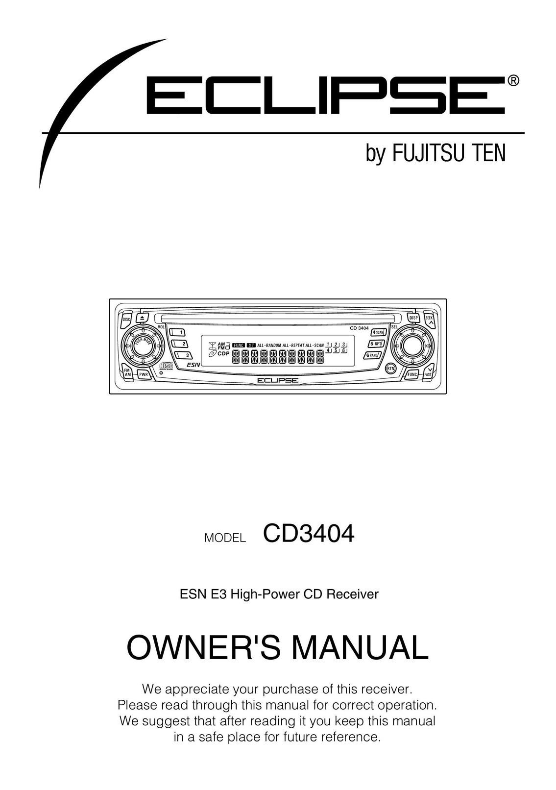 Eclipse - Fujitsu Ten CD3404 Car Stereo System User Manual