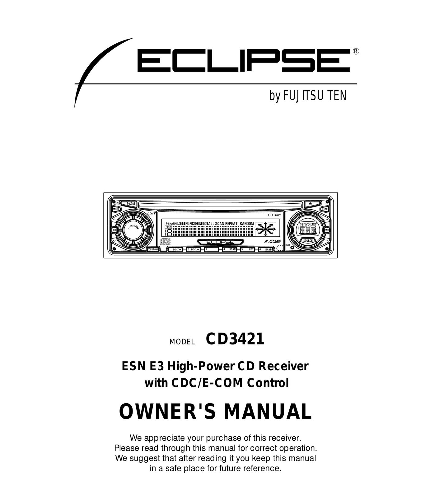 Eclipse - Fujitsu Ten CD3421 Car Stereo System User Manual