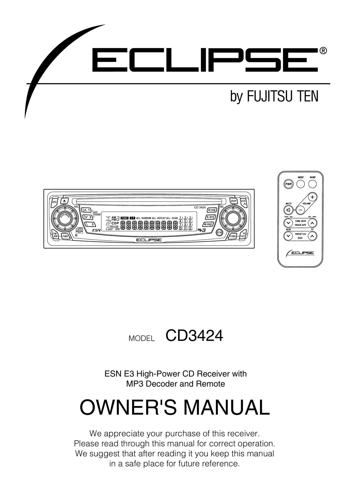 Eclipse - Fujitsu Ten CD3424 Car Stereo System User Manual