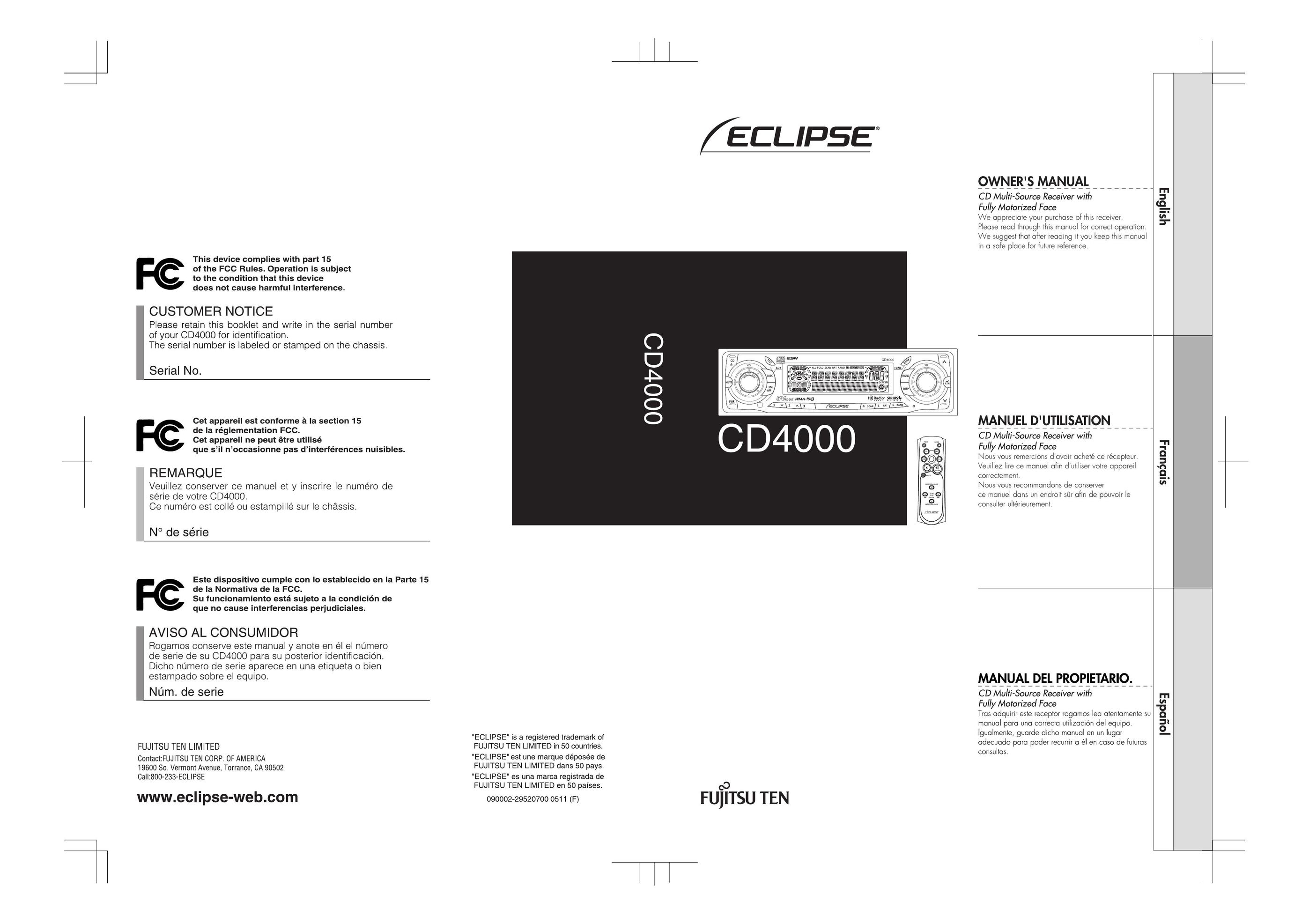 Eclipse - Fujitsu Ten CD4000 Car Stereo System User Manual