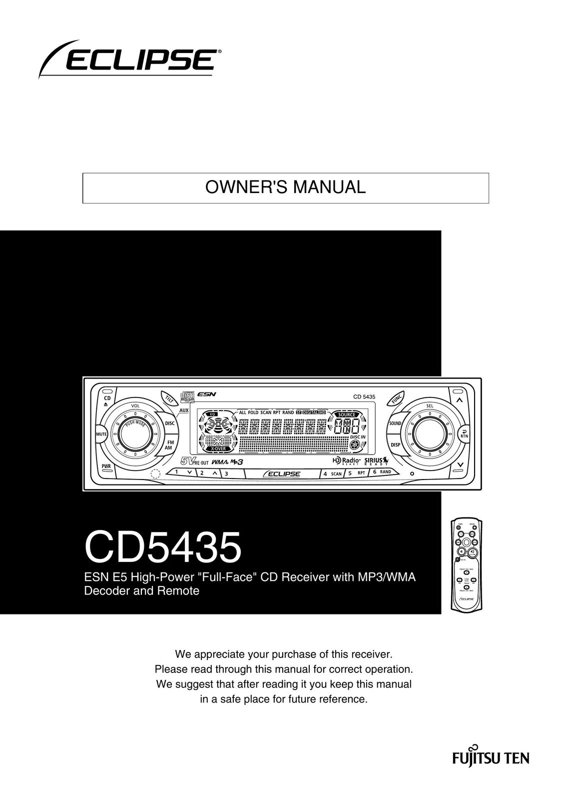 Eclipse - Fujitsu Ten CD5435 Car Stereo System User Manual