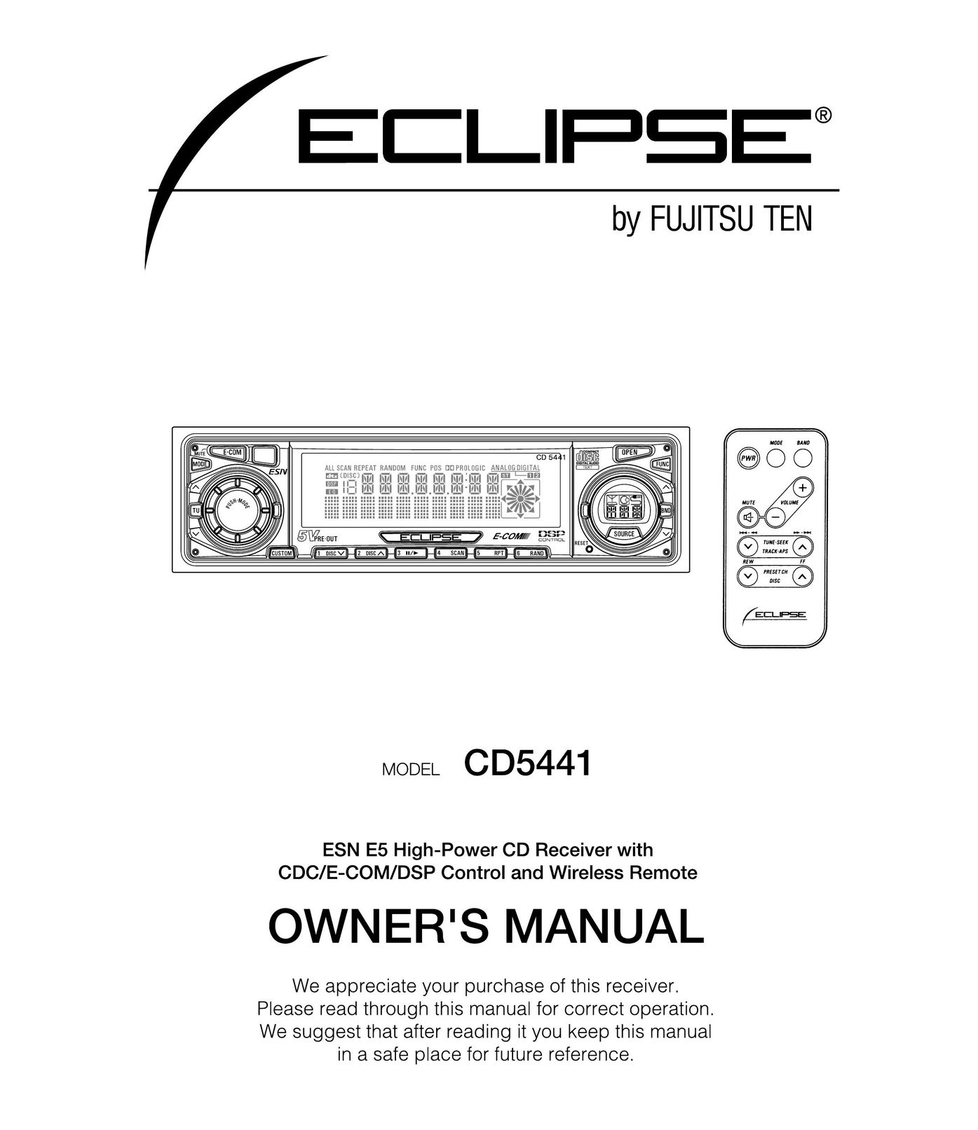 Eclipse - Fujitsu Ten CD5441 Car Stereo System User Manual