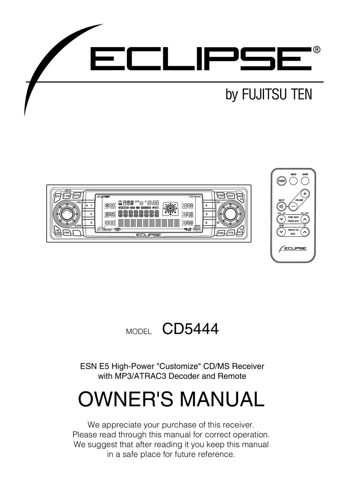Eclipse - Fujitsu Ten CD5444 Car Stereo System User Manual