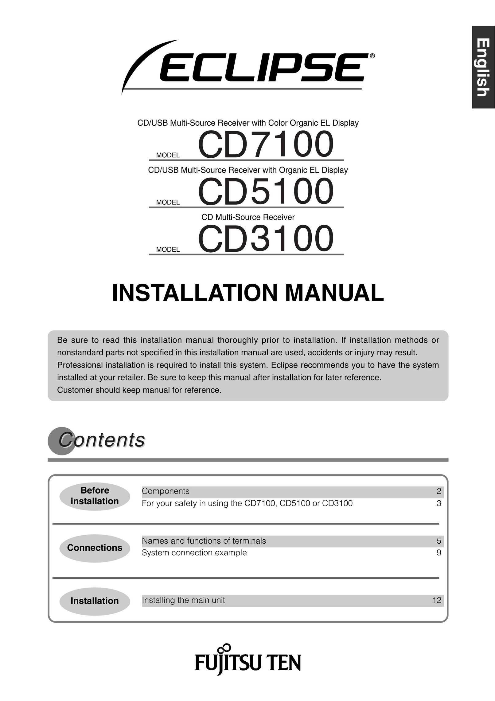Eclipse - Fujitsu Ten CD7100 Car Stereo System User Manual