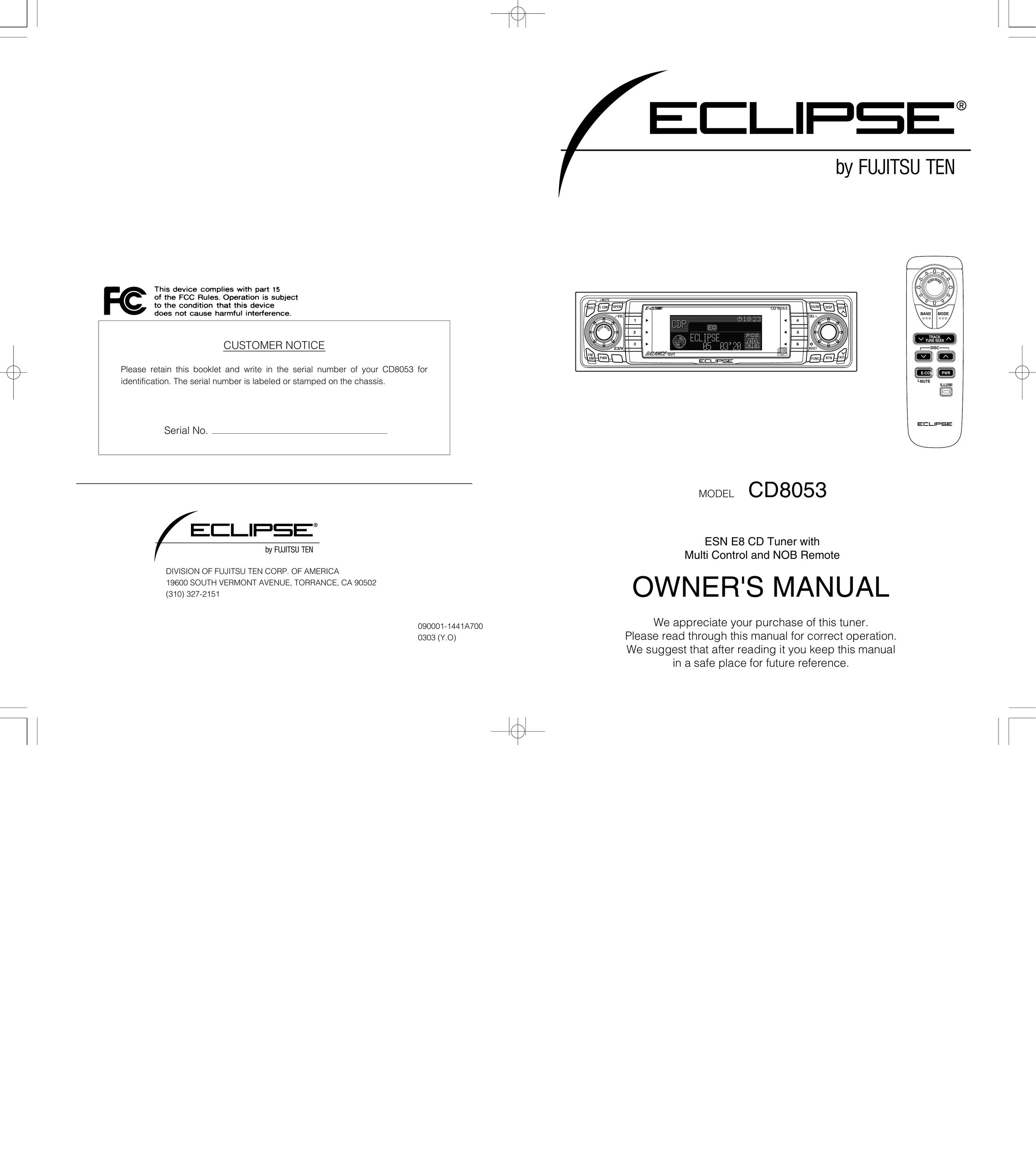 Eclipse - Fujitsu Ten CD8053 Car Stereo System User Manual