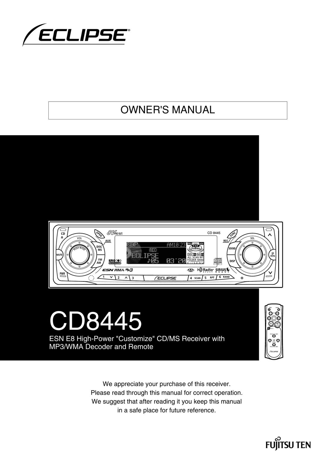 Eclipse - Fujitsu Ten CD8445 Car Stereo System User Manual