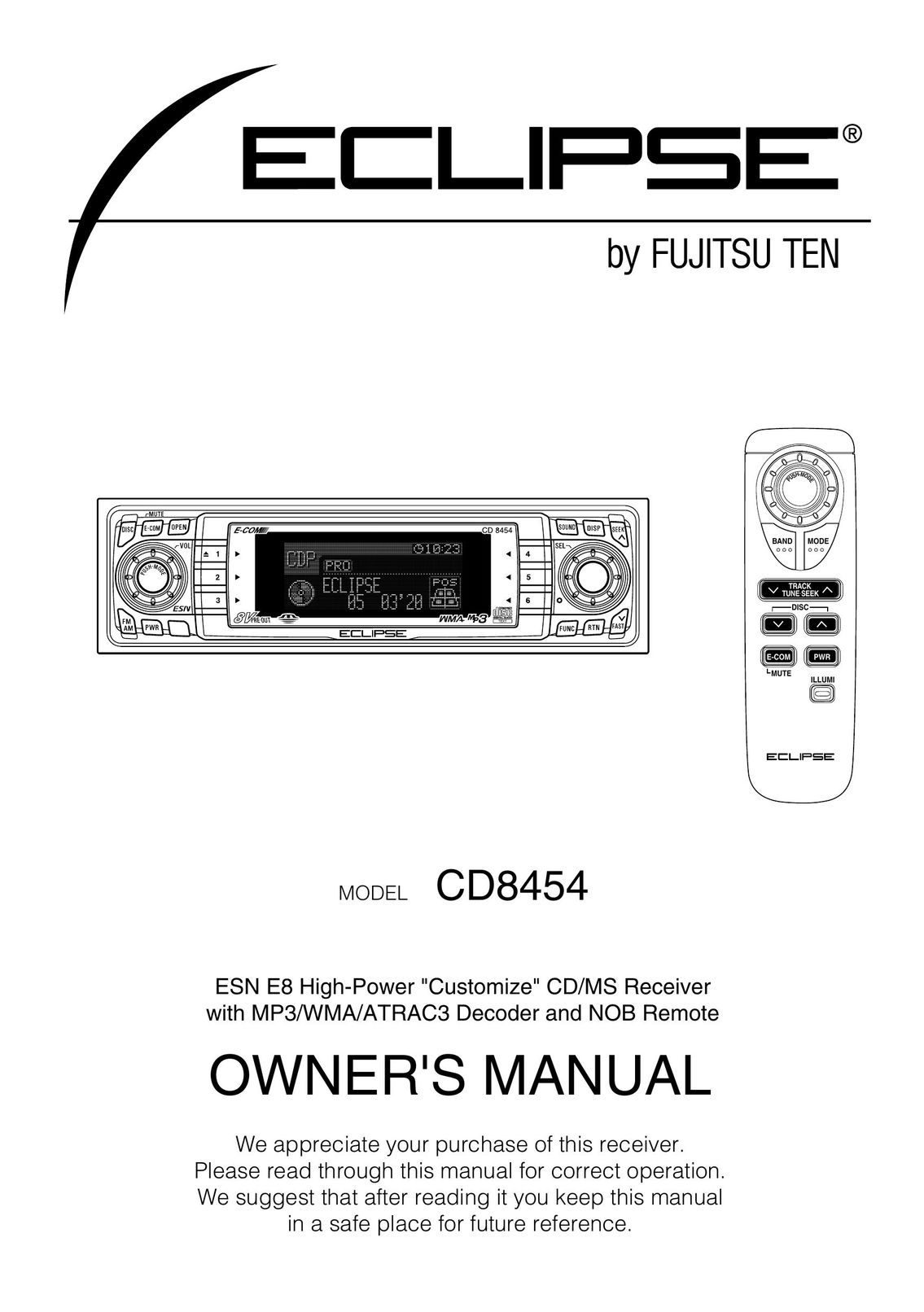 Eclipse - Fujitsu Ten CD8454 Car Stereo System User Manual