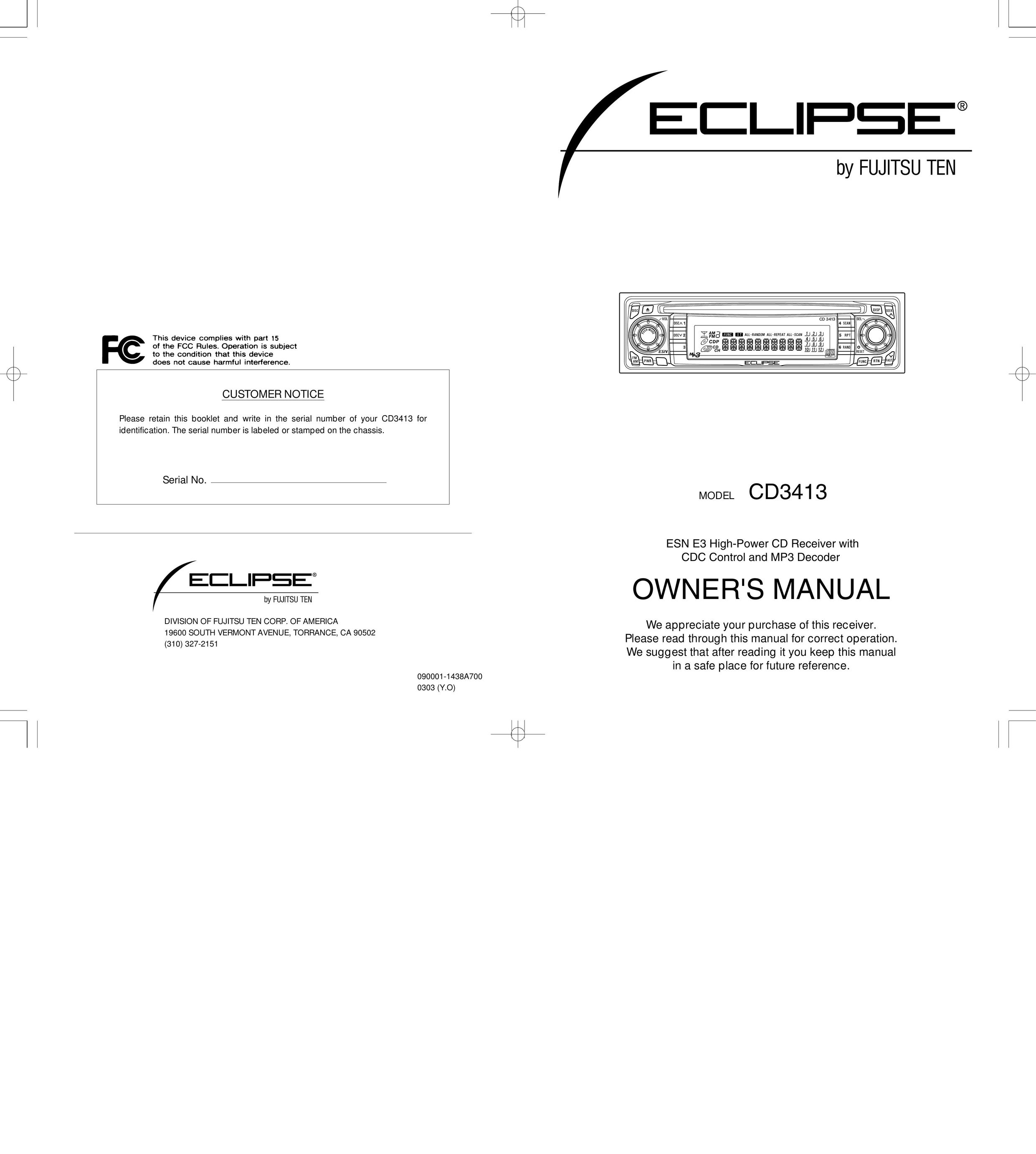Eclipse - Fujitsu Ten CH3083 Car Stereo System User Manual