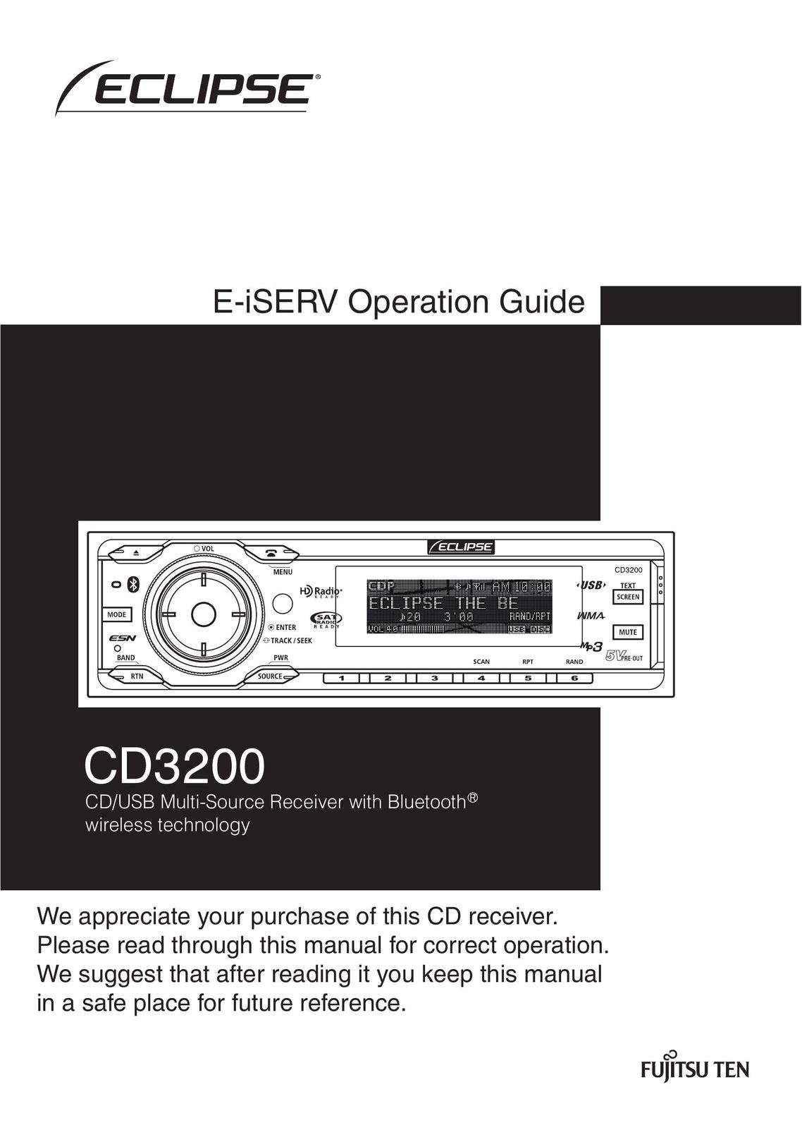Eclipse - Fujitsu Ten VCD3200 Car Stereo System User Manual