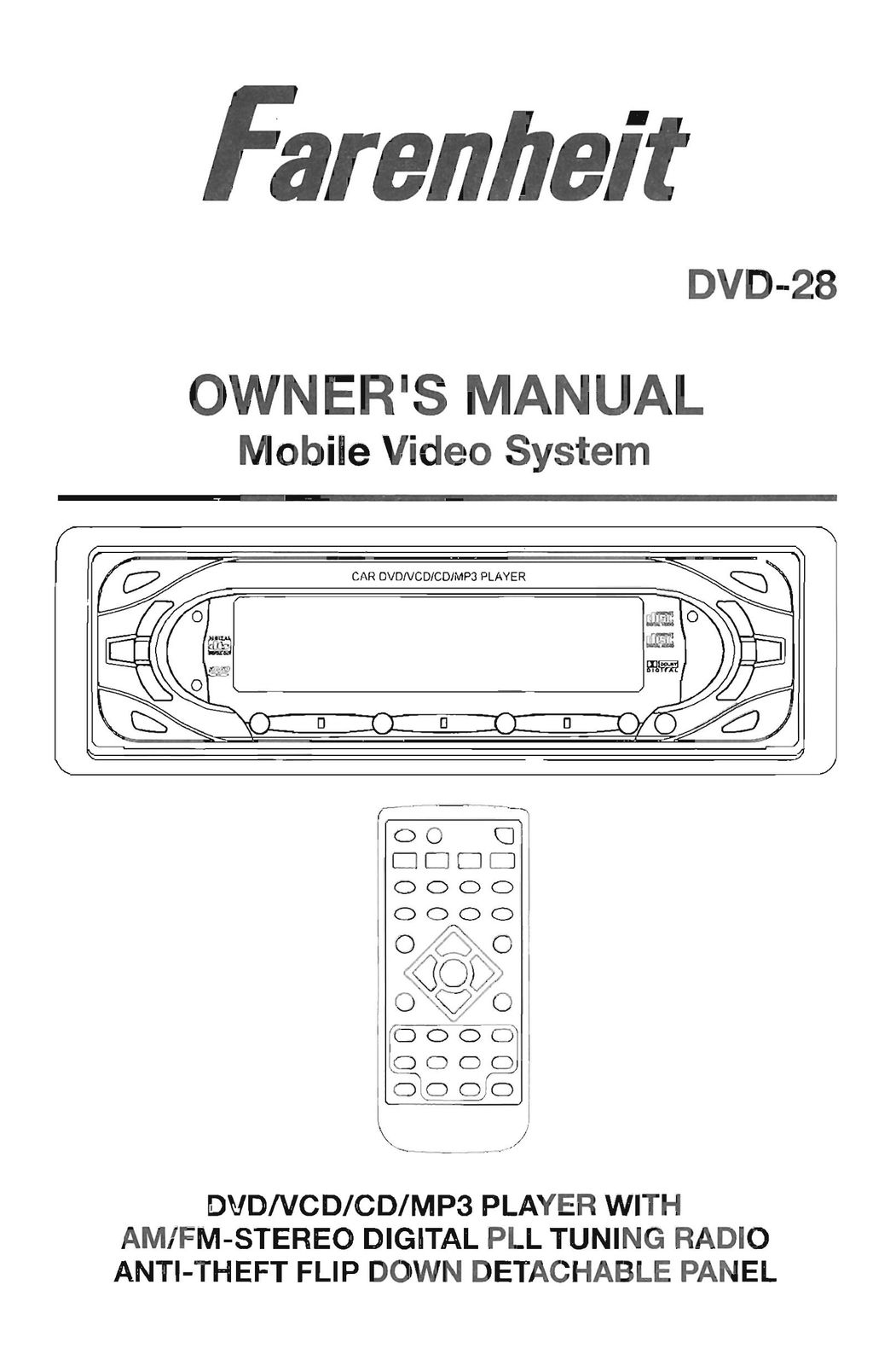 Farenheit Technologies DVD-28 Car Stereo System User Manual