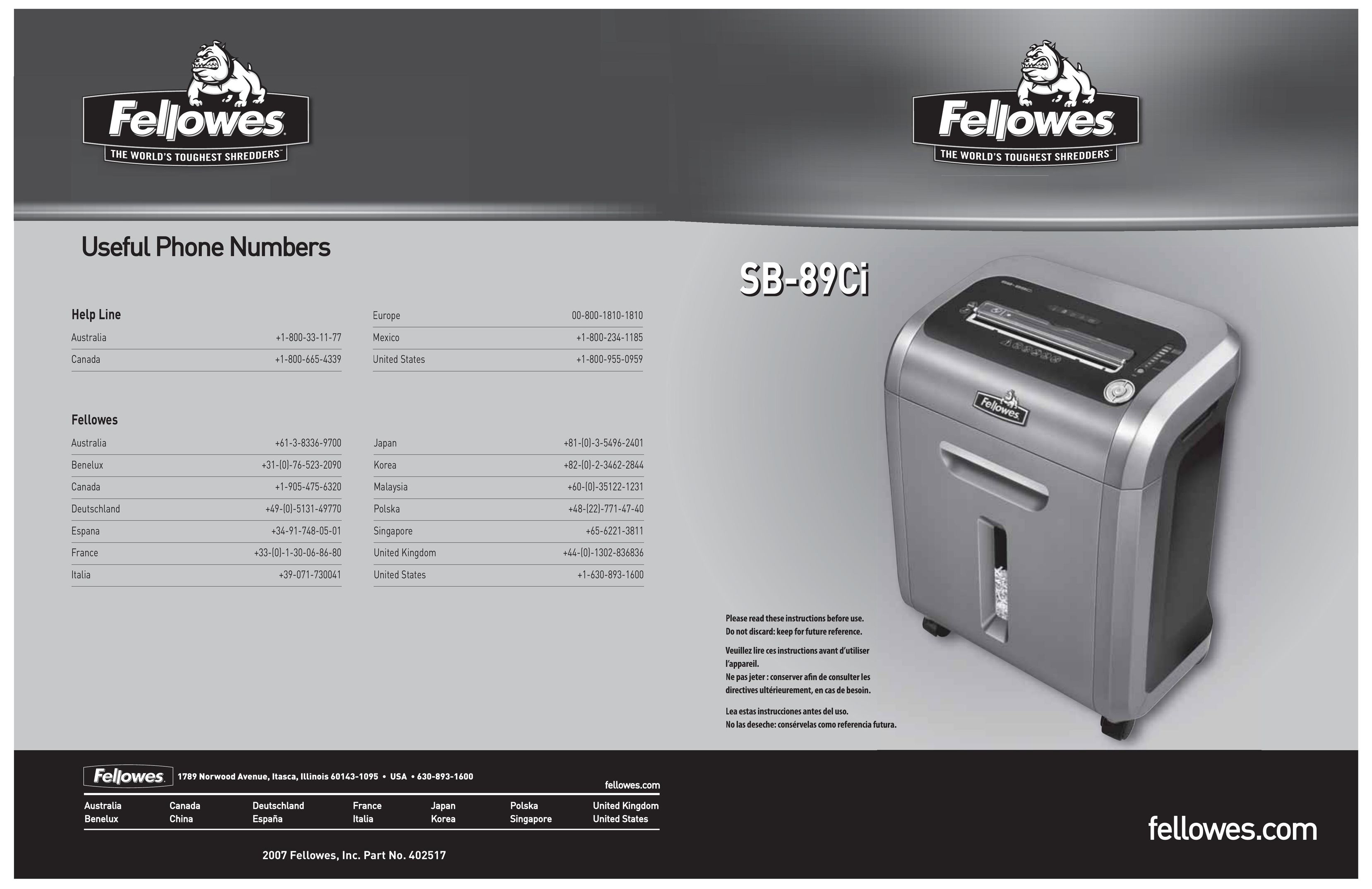 Fellowes SB-89CI Car Stereo System User Manual