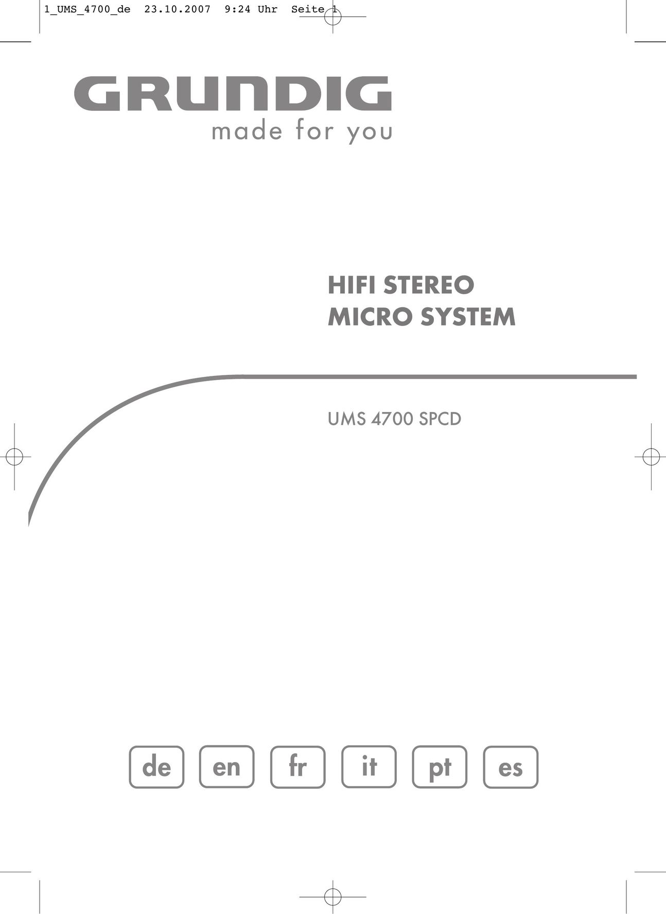 Grundig UMS 4700 SPCD Car Stereo System User Manual