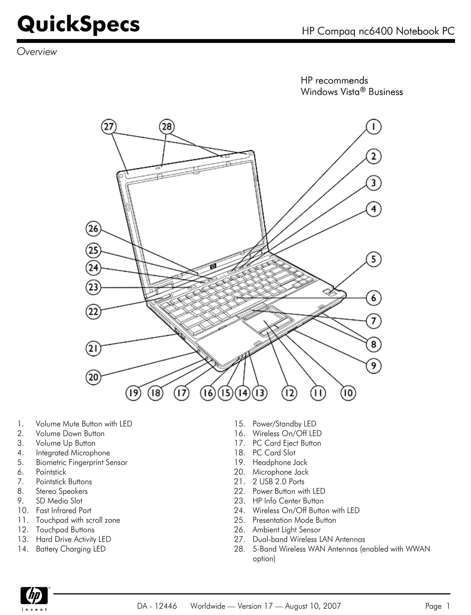 HP (Hewlett-Packard) NC6400 Car Stereo System User Manual