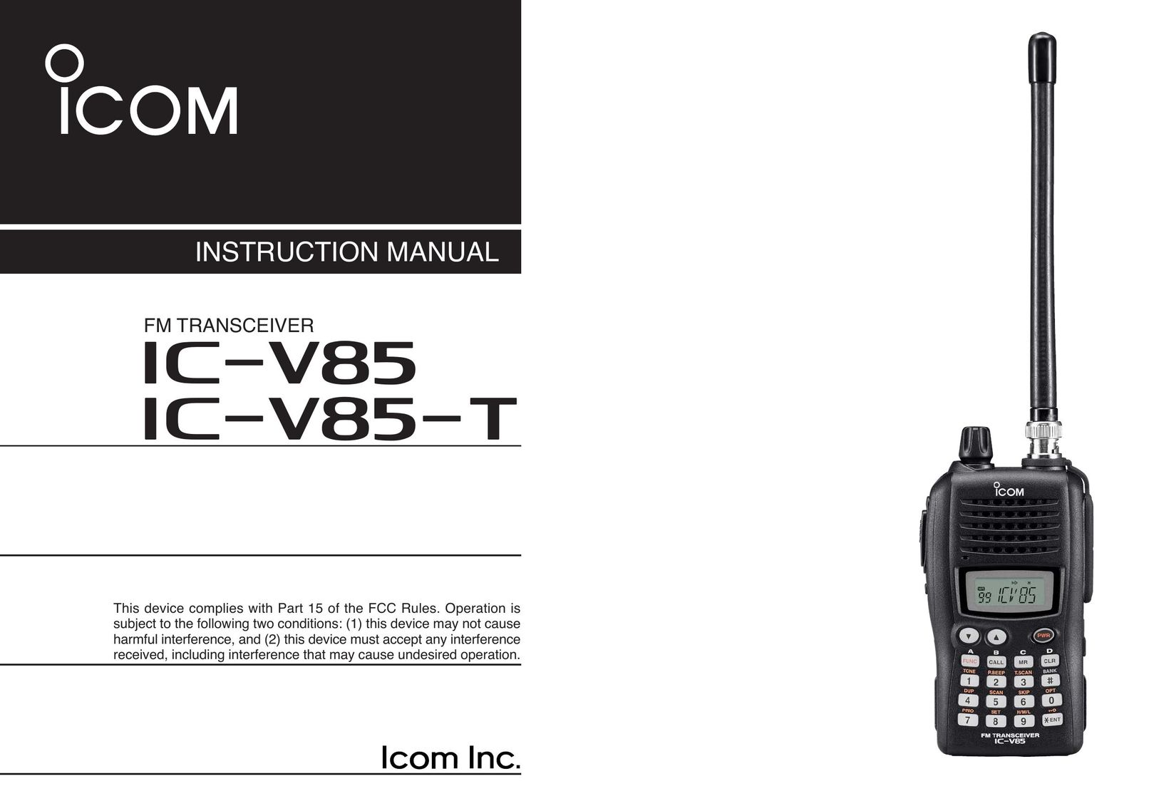 Icom IC-V85 Car Stereo System User Manual