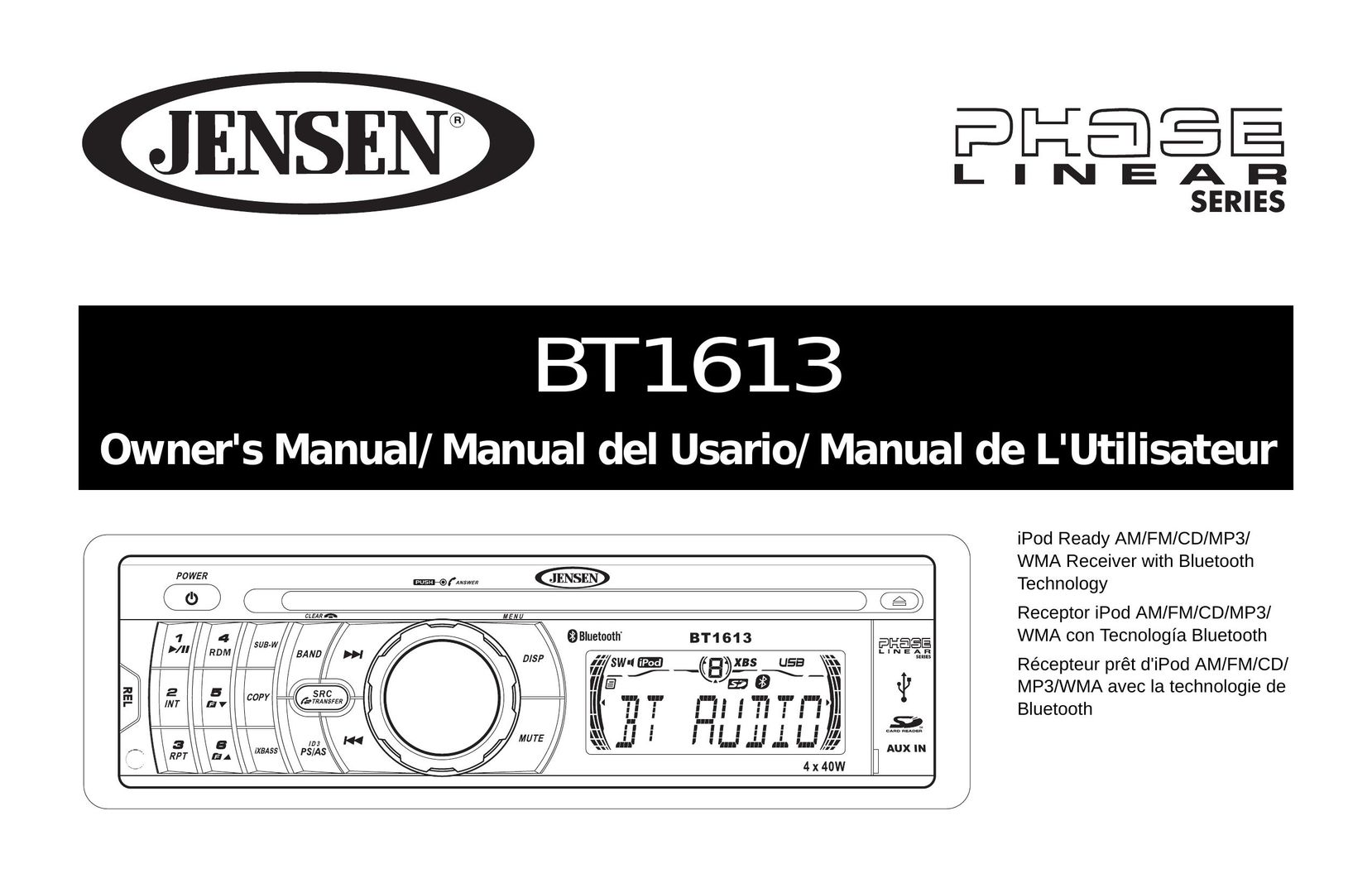 Jensen BT1613 Car Stereo System User Manual