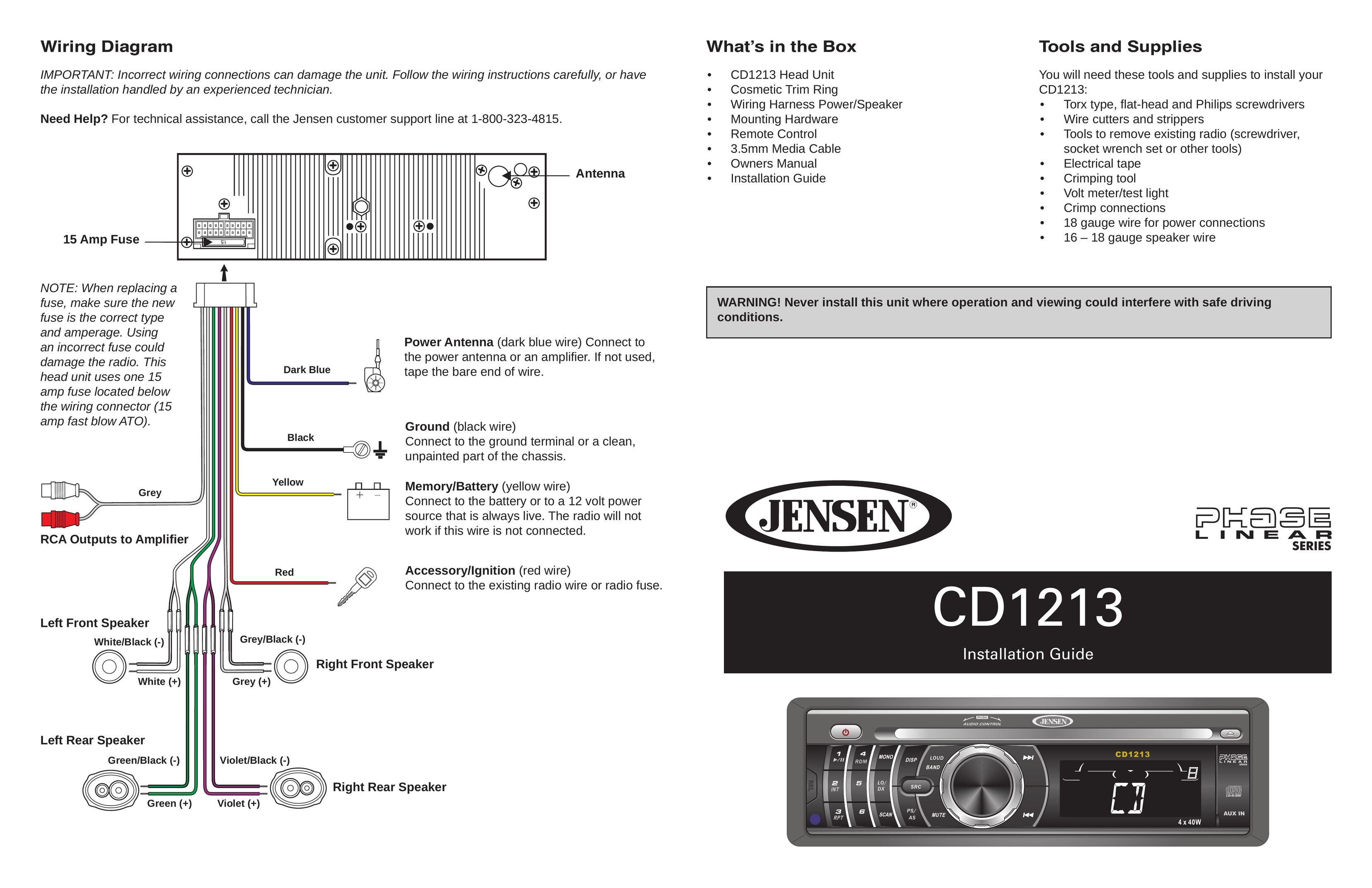 Jensen CD1213 Car Stereo System User Manual